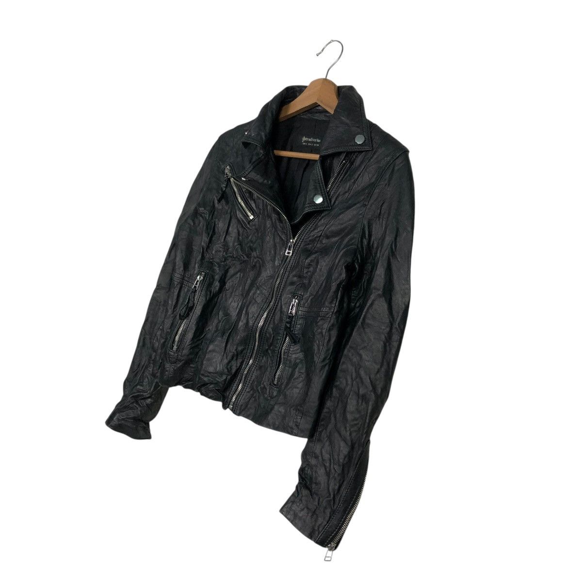 Japanese Brand 🔥VINTAGE BIKER LEATHER JACKET DOUBLE COLLAR STRADIVARIUS Size US S / EU 44-46 / 1 - 4 Thumbnail