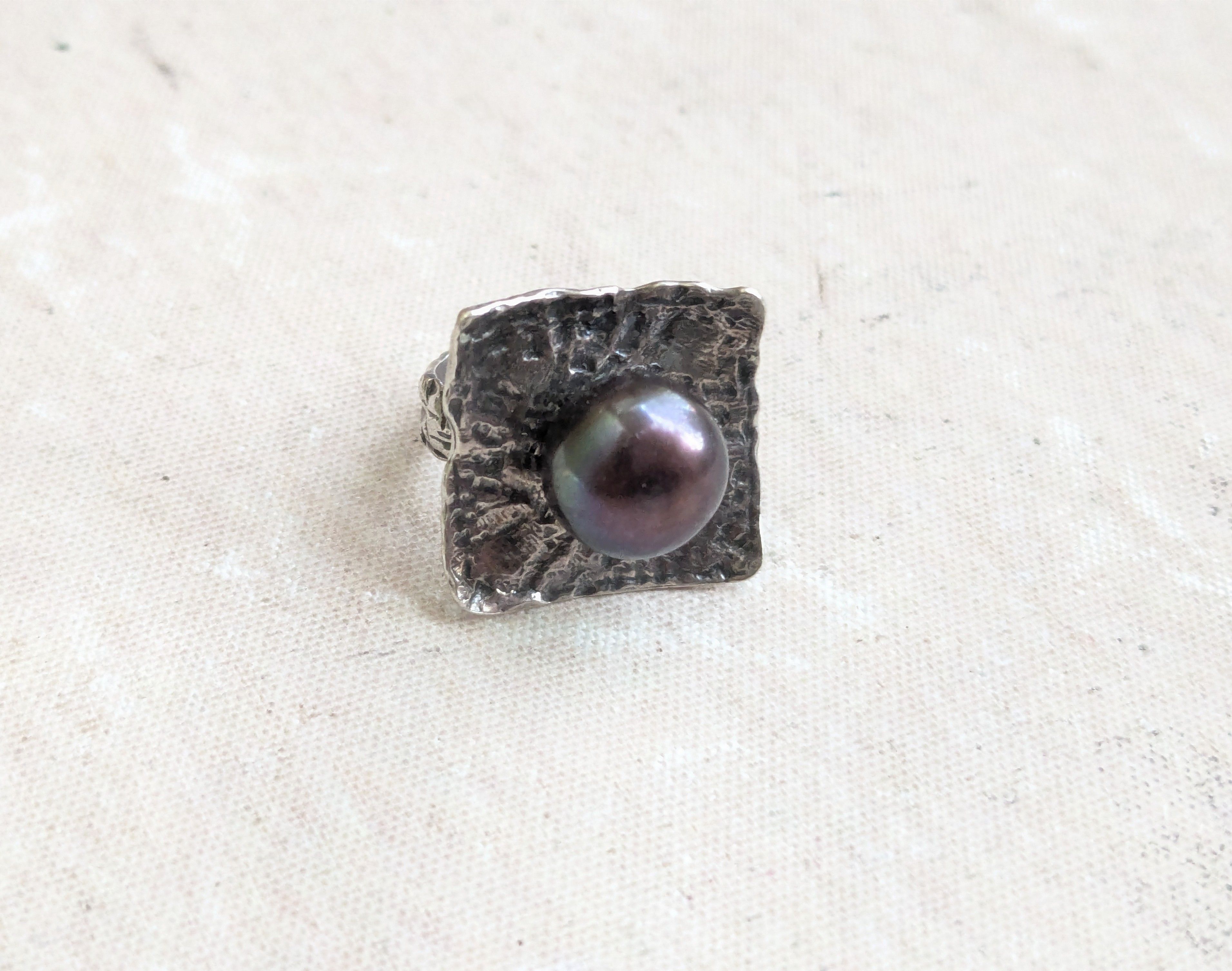 Sterling Silver Ascopa Sterling Silver Ring Black Pearl 4.5 Hammered Size ONE SIZE - 1 Thumbnail