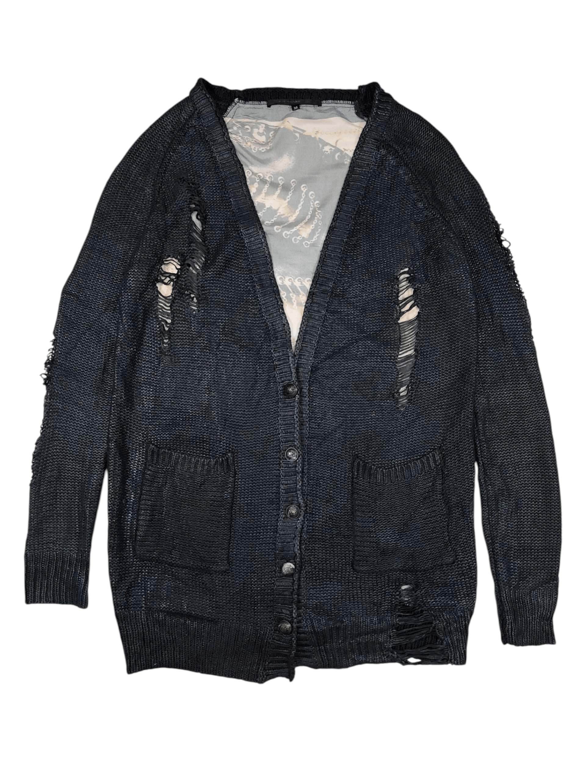 Seditionaries 🇫🇷Rive Gauche❤️‍🔥Punk Gothic Distressed Wax Knit Cardigan Size M / US 6-8 / IT 42-44 - 1 Thumbnail