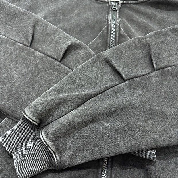 Designer Unique Design Vintage Black Washed Zipper Hoodie Size US M / EU 48-50 / 2 - 8 Thumbnail