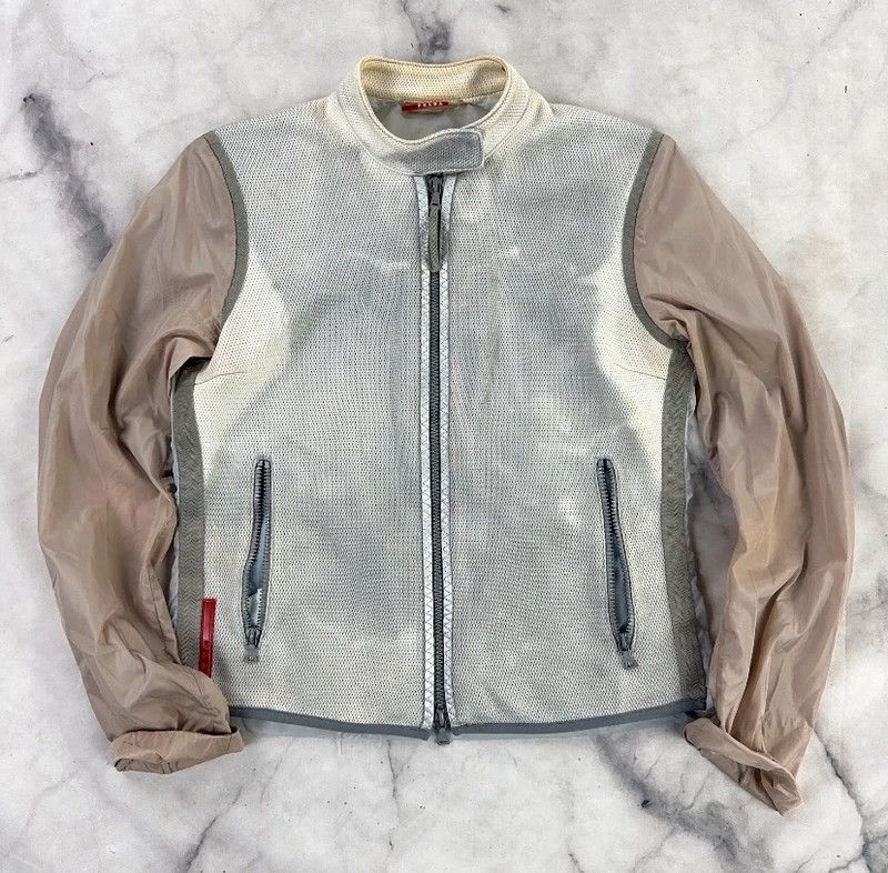 image of Bomber Jacket x Miu Miu 1999 Prada Jacket Bomber Luna Rossa Sport Red Tab Vintage in Grey, Women's 