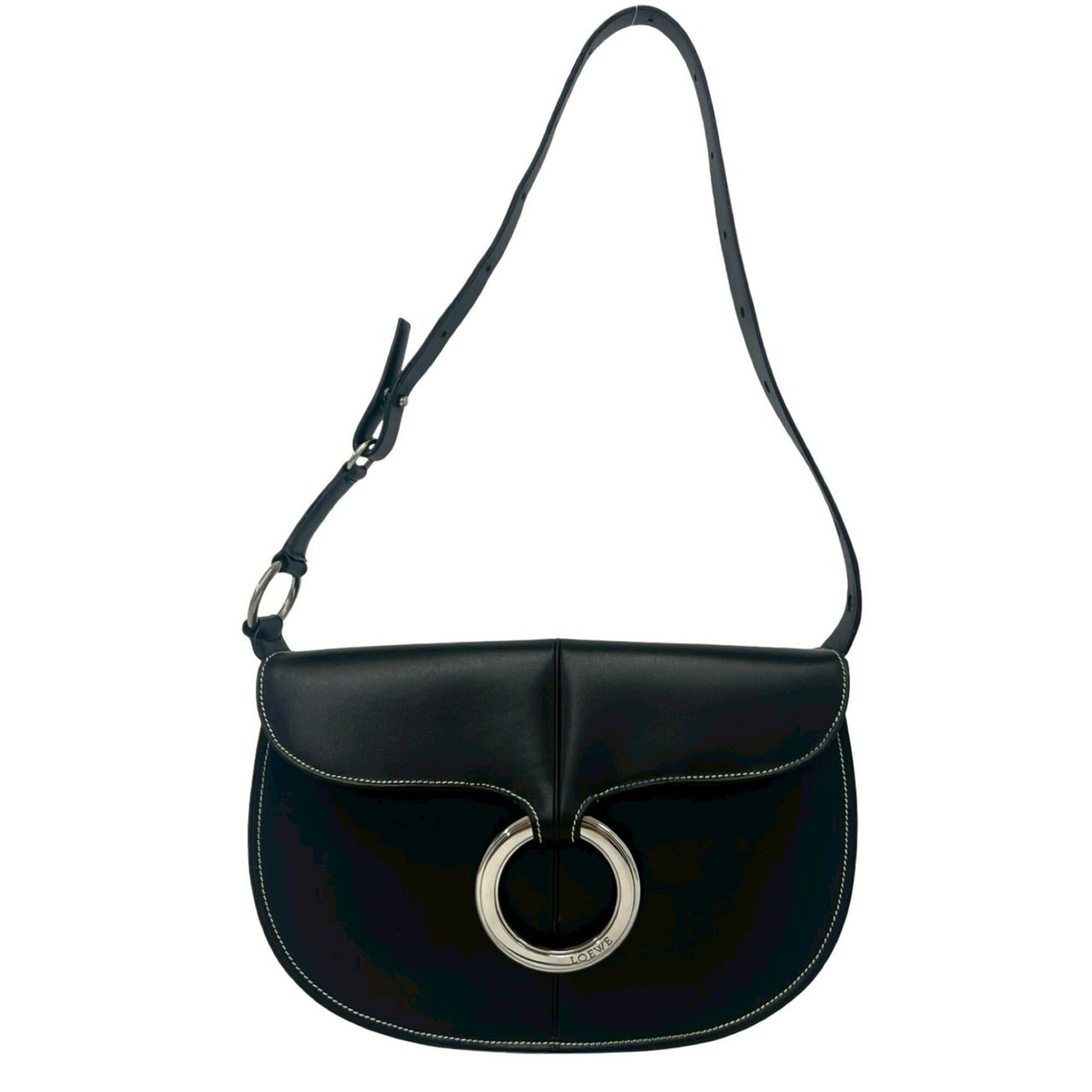 Loewe LOEWE logo ring hardware leather one-shoulder bag semi-shoulder handbag black 22768 Size ONE SIZE - 1 Thumbnail