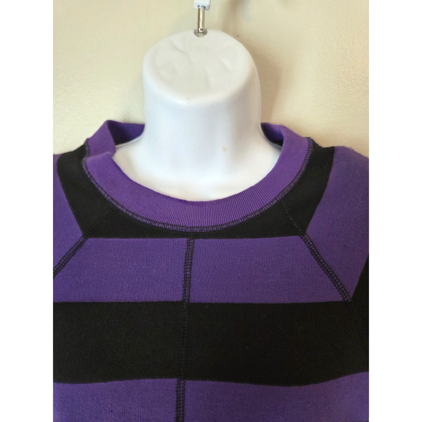 Vintage VTG 80s Adolfo II Purple Black Stripe Drop Waist Ruffle Hem Sweater Dress Size S Women's Dress Size S / US 4 / IT 40 - 2 Thumbnail