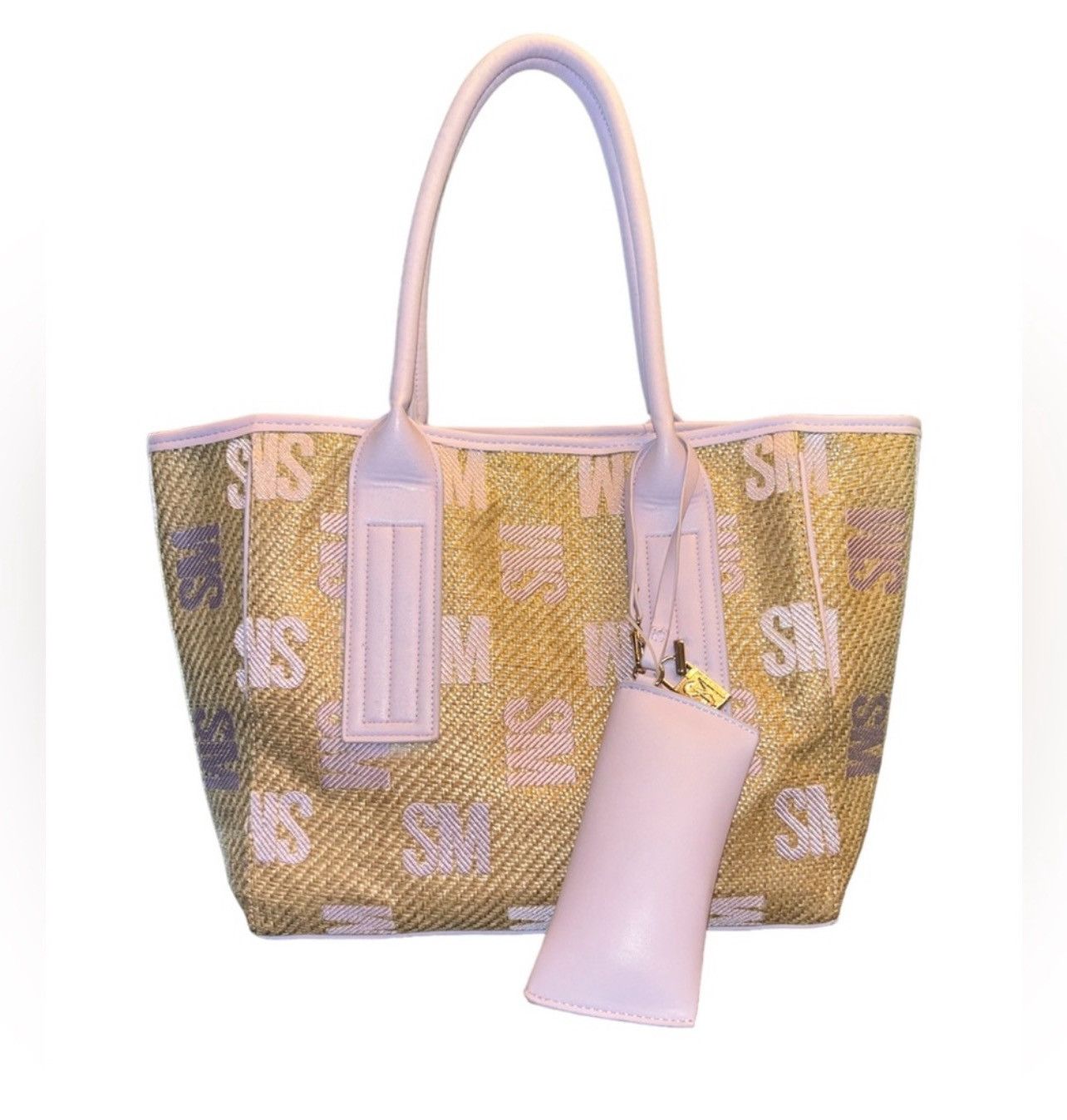 Steve Madden Steve Madden Gentle Lavender Raffia Tote Bag with Wristlet Size ONE SIZE - 1 Thumbnail