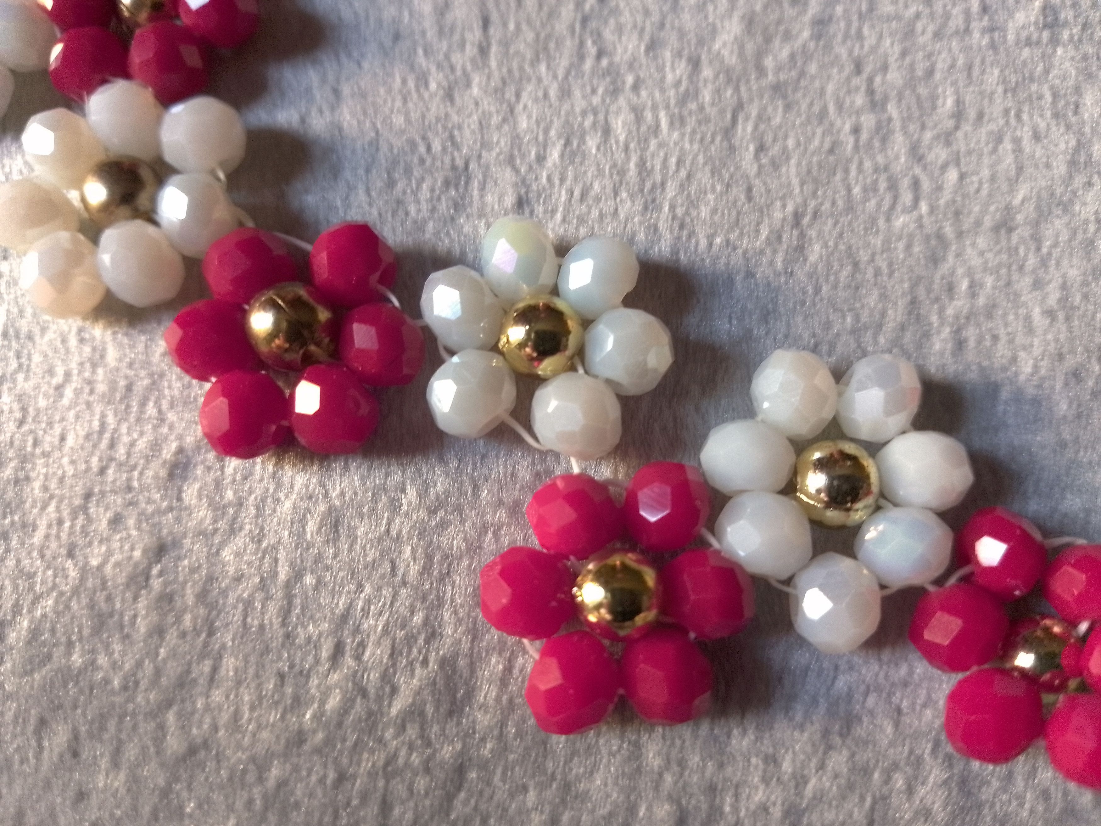 Handmade Necklace Red White Flowers Crystal. Earrings. Size ONE SIZE - 5 Thumbnail