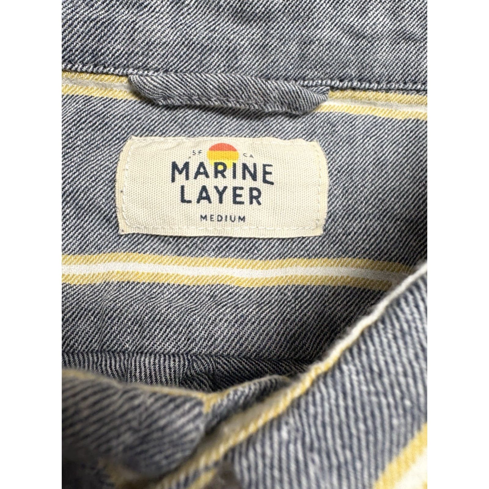 Marine Layer Marine Layer Shirt Mens M Blue Yellow Stripe Button-Up Short Sleeve Cotton Spun? Size US M / EU 48-50 / 2 - 2 Thumbnail