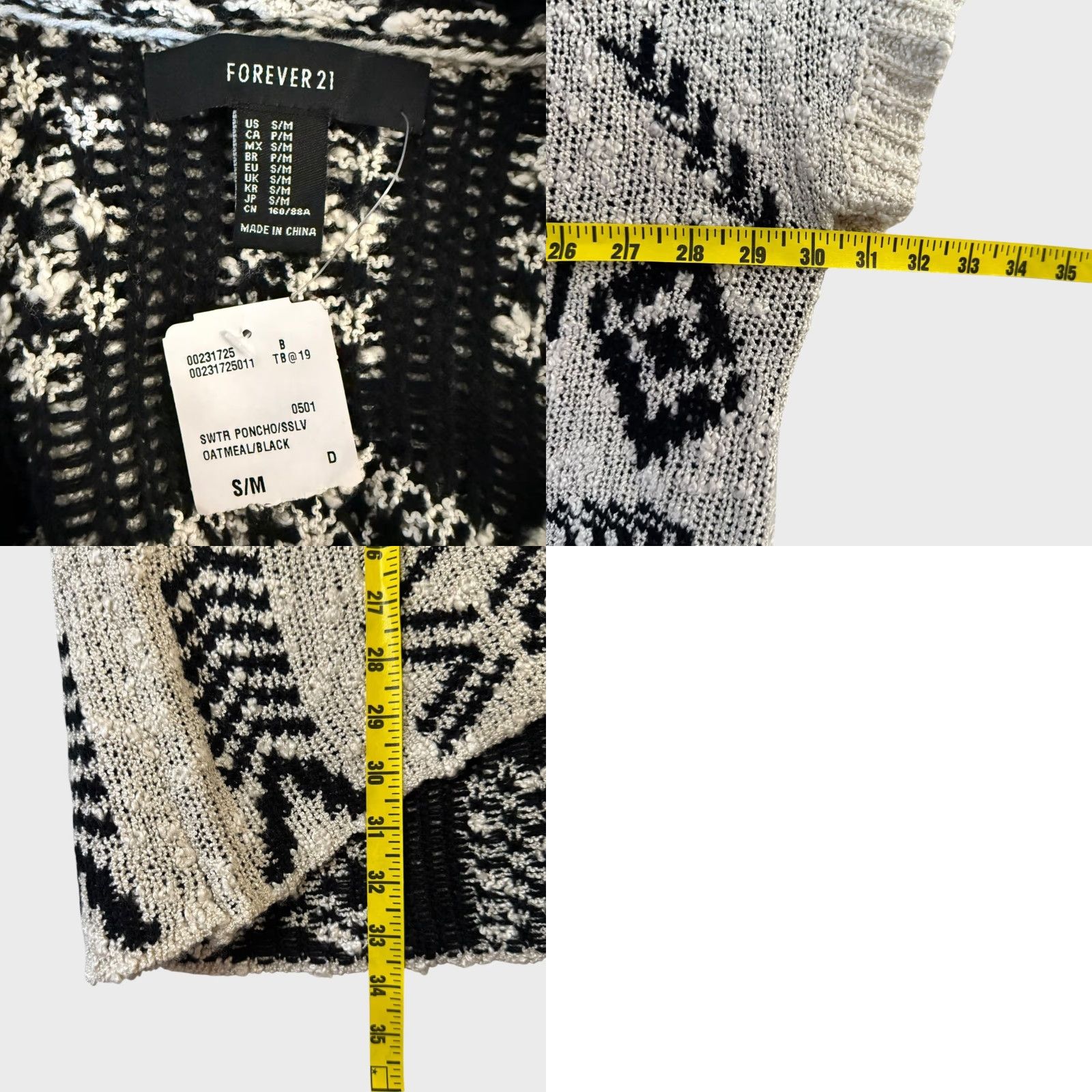 Forever 21 VINTAGE Forever 21 Aztec Hooded Poncho Sweater Women’s Small Acrylic Geometric Tribal Bohemian Oatmeal & Black Size S / US 4 / IT 40 - 8 Thumbnail