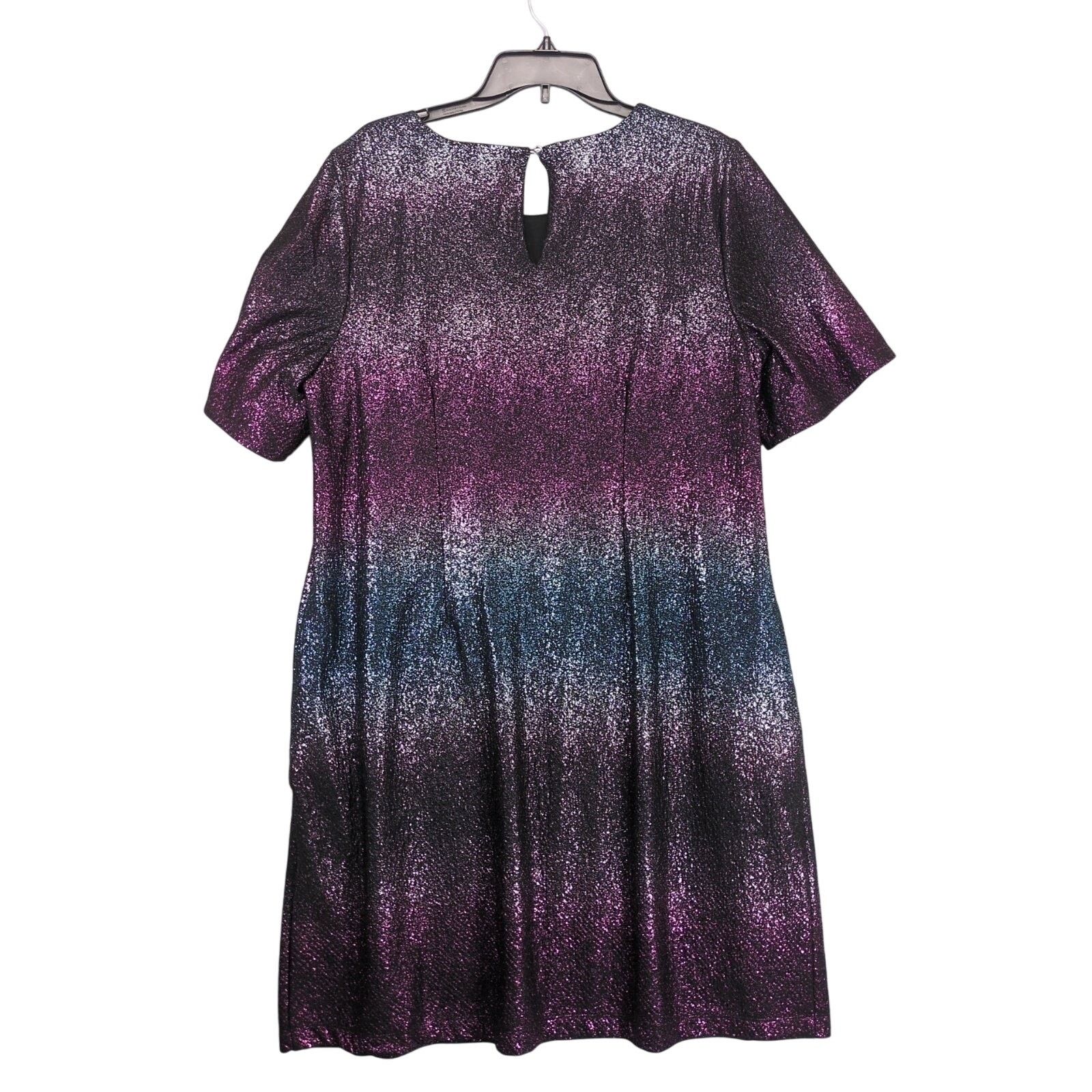 Other Lane Bryant Perfect Sleeve Purple Ombre Metallic Shift Dress Size XXL / US 16-18 / IT 52-54 - 4 Thumbnail