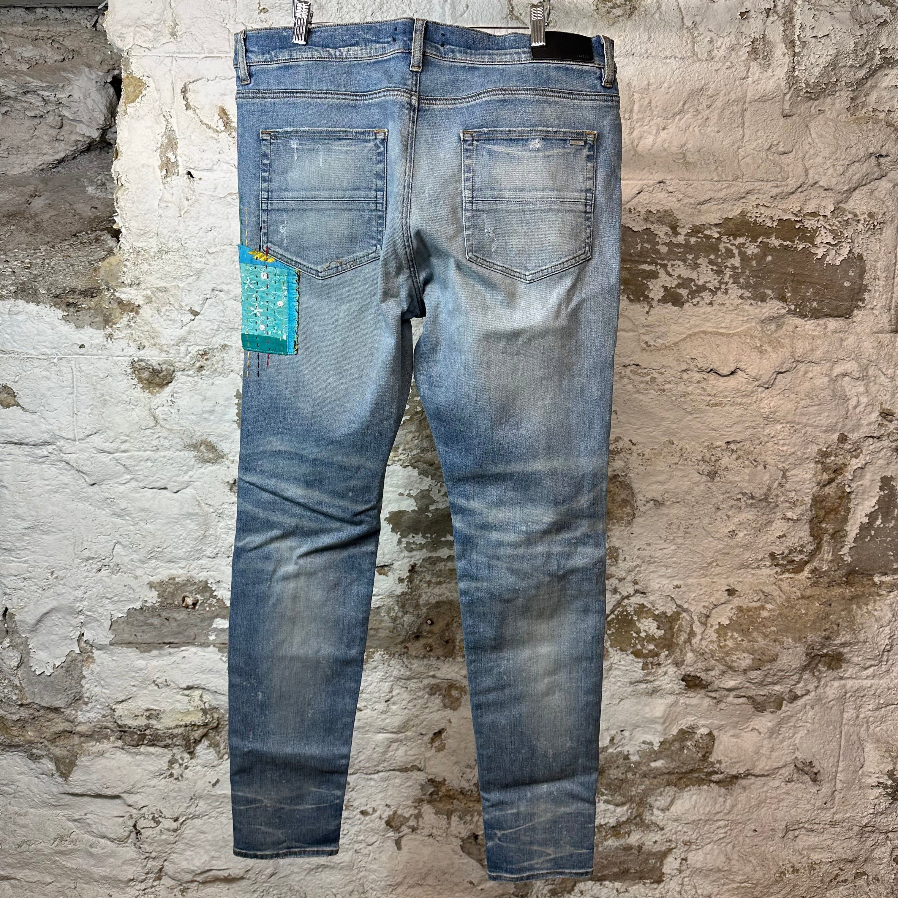 Amiri Amiri Quilted Patches Blue Denim Jeans Sz 38 Size US 38 / EU 54 - 2 Thumbnail
