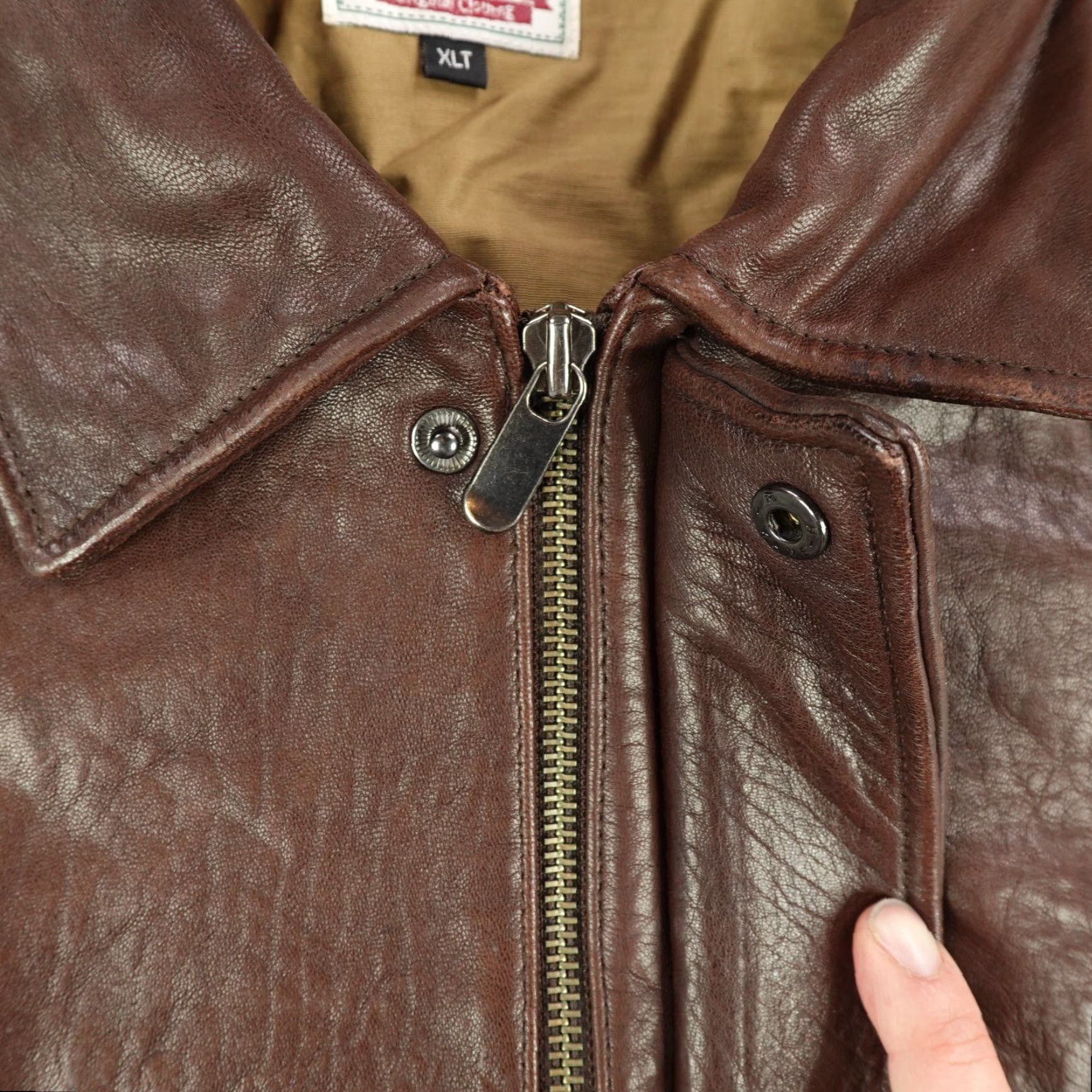 Vintage Vintage Rochester Mens Bomber Jacket XL Tall Brown Leather Mid-Length Full Zip Outdoor Cotton Lined Size US XL / EU 56 / 4 - 4 Thumbnail