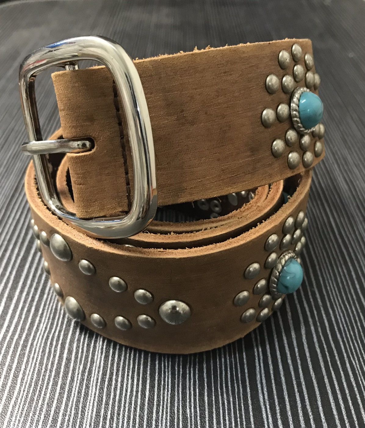 Japanese Brand × Vintage Turquoise Stone Leather Belt Size ONE SIZE - 1 Thumbnail
