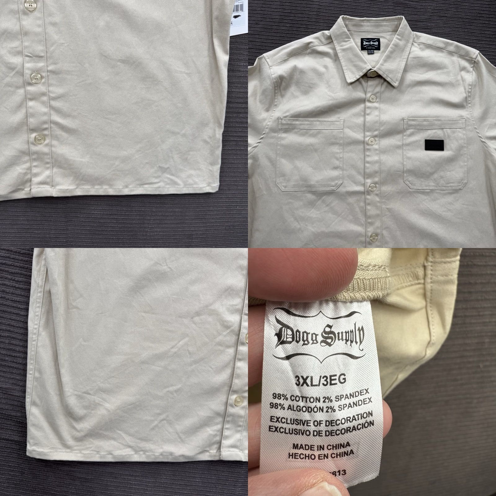 Vintage Dogg Supply By Snoop Dogg Woven Work Wear Shirt Men 3XL Cement Cotton Spandex Button-Up Short Sleeve Brown Logo Hip Hop Workwear Mens Size US XXL / EU 58 / 5 - 8 Thumbnail