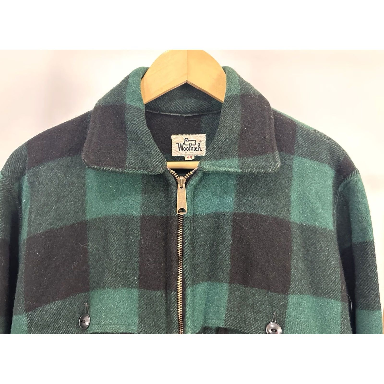 Vintage VTG 60s Woolrich Wool Green Buffalo Plaid Full Zip Mackinaw Shacket Size 44 Mens Wool Jacket Size US S / EU 44-46 / 1 - 4 Thumbnail