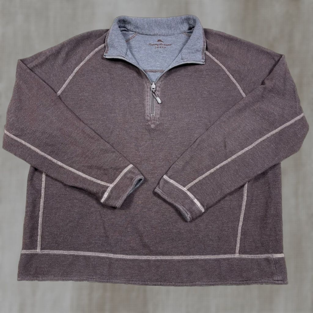 Tommy Bahama Tommy Bahama Sweater Men Large Brown Gray Pullover Quarter Zip Reversible Casual Knit 1/4 Zip All Seasons Heavyweight Zipper Logo Embroidered Size US L / EU 52-54 / 3 - 1 Thumbnail