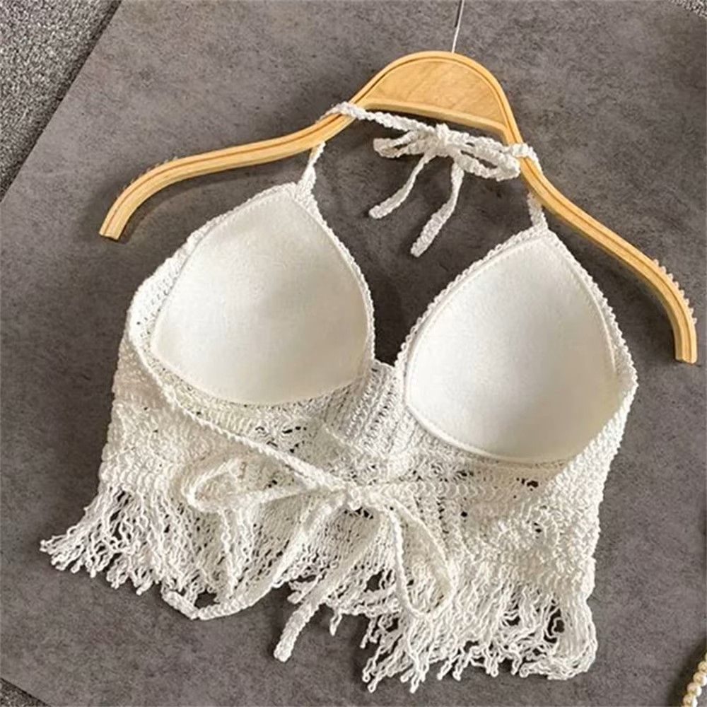 Other White Handmade Crochet Lace Halter Bralette Top, Crop Top Size ONE SIZE - 3 Thumbnail