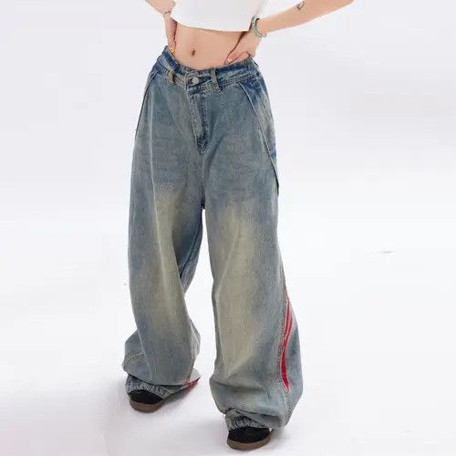Japanese Brand × Jean Punk distressed washed webbing striped loose wide-leg jeans Size US 34 / EU 50 - 1 Thumbnail