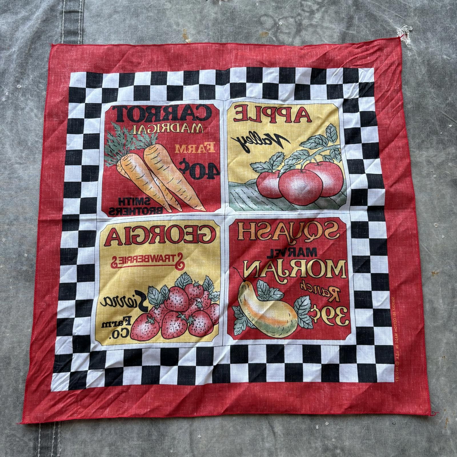 Vintage Vintage 90s Fruits Vegetables Farm Checkered Bandana Size ONE SIZE - 5 Thumbnail