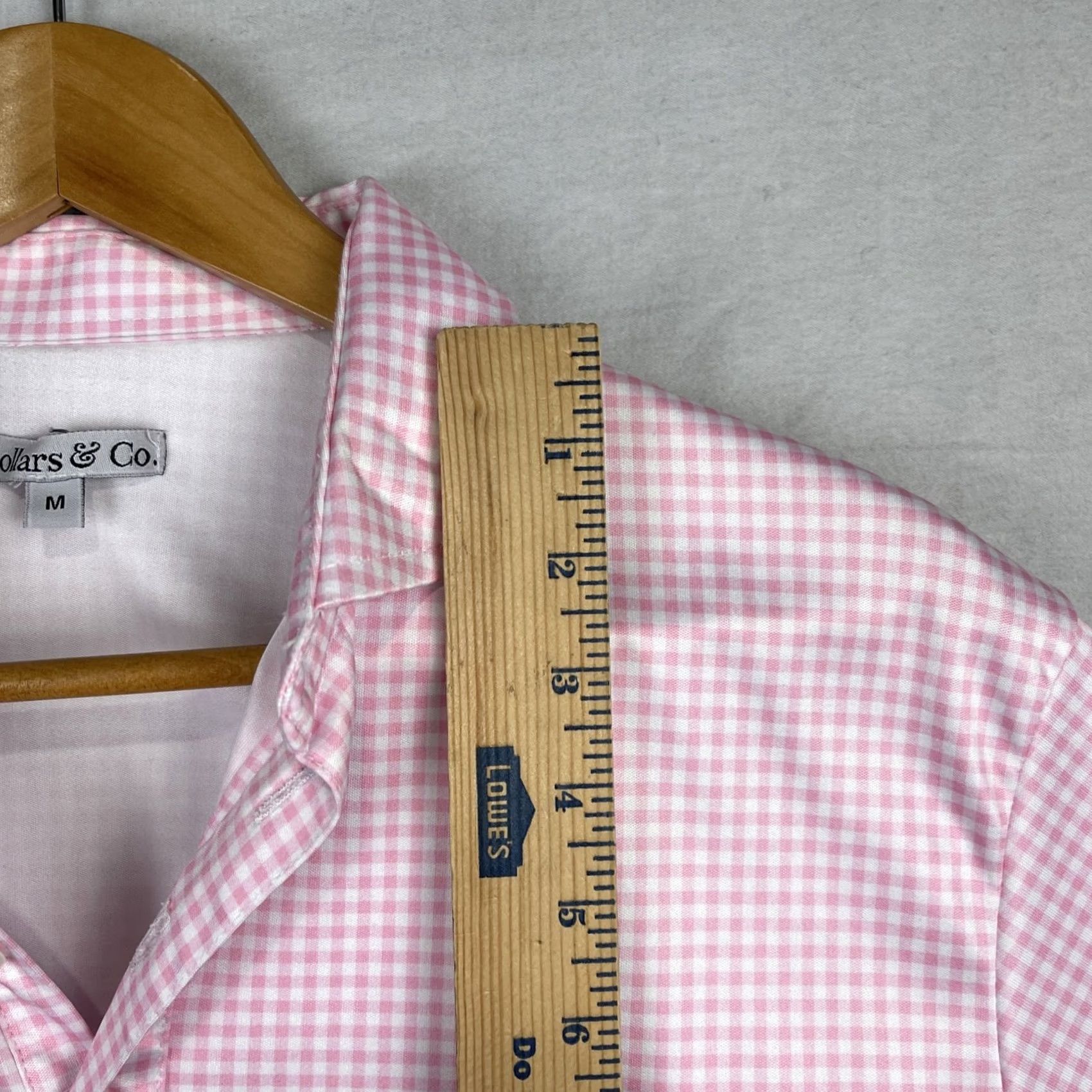 CO Collars & Co Polo Shirt Mens Medium Pink Gingham Check Dress Collar Button Up Shirt Size 40R - 5 Thumbnail