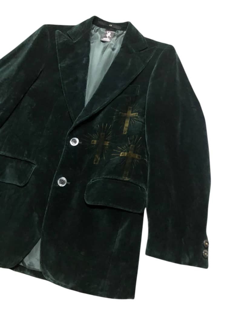 N.Hoolywood N.Hoolywood Green Velvet Blazer Cross Printed Deaign Size US S / EU 44-46 / 1 - 7 Thumbnail