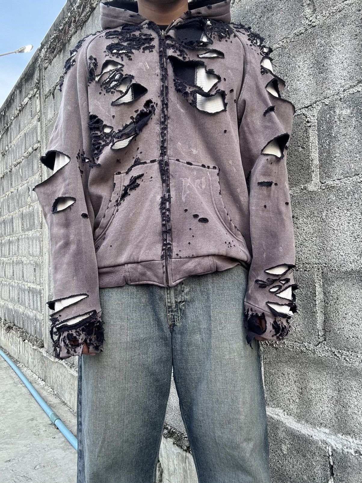 Vintage BOXY THRASHED THERMAL WAFFLE ZIP HOODIE Size US XL / EU 56 / 4 - 4 Thumbnail