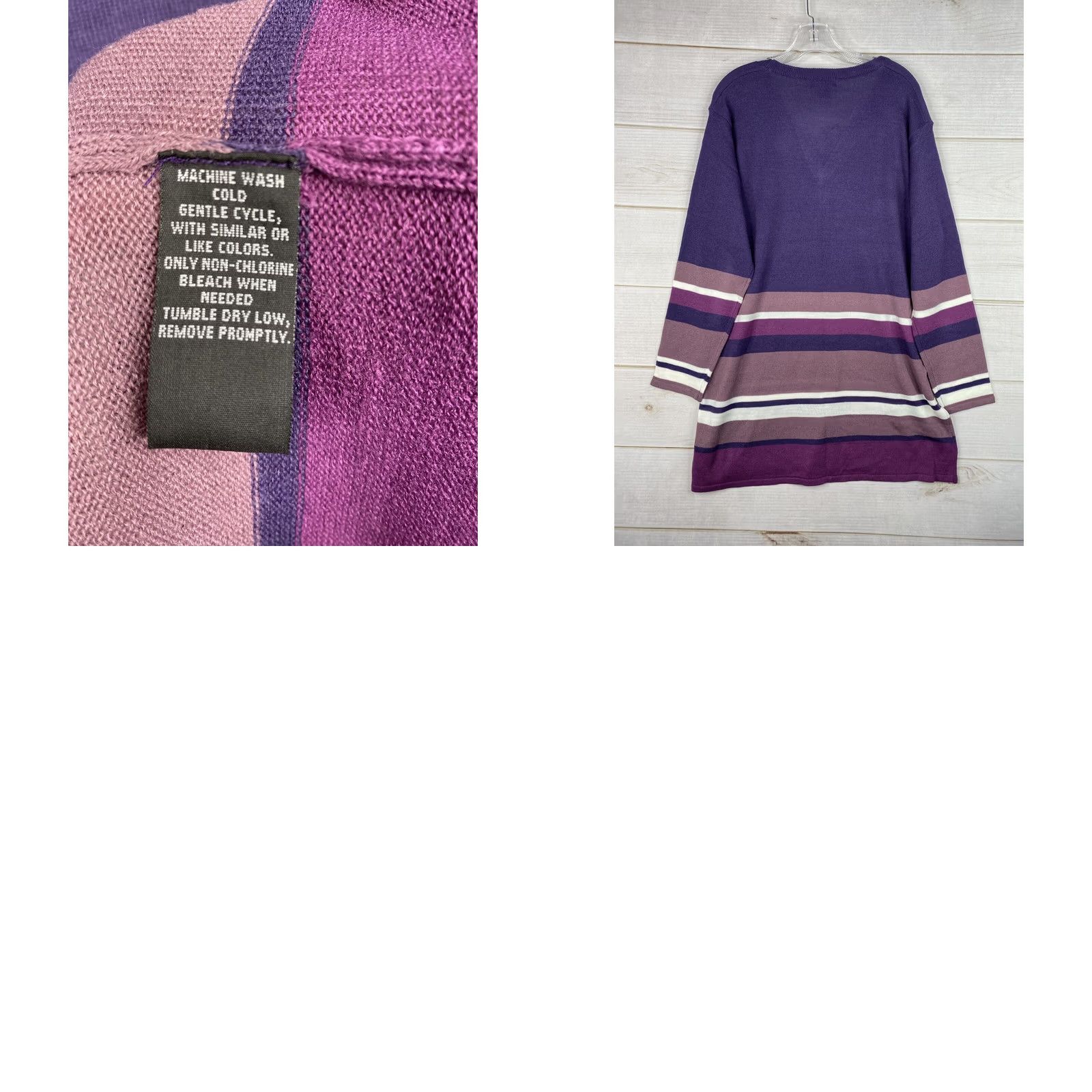 Vintage Evelyn Taylor Sweater Womens 2X Purple Striped Pullover V Neck Thin Stretchy NWT Size XXL / US 16-18 / IT 52-54 - 8 Thumbnail