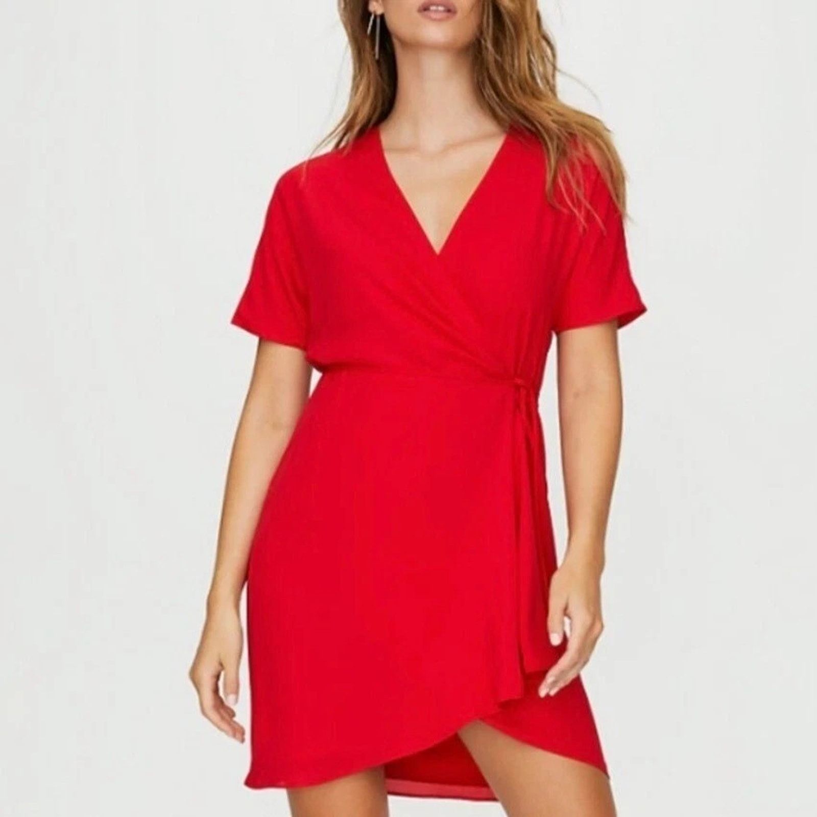 Babaton Aritzia Wallace Short Sleeve Mini Dress Red A000952 -  www.disolcolor.com