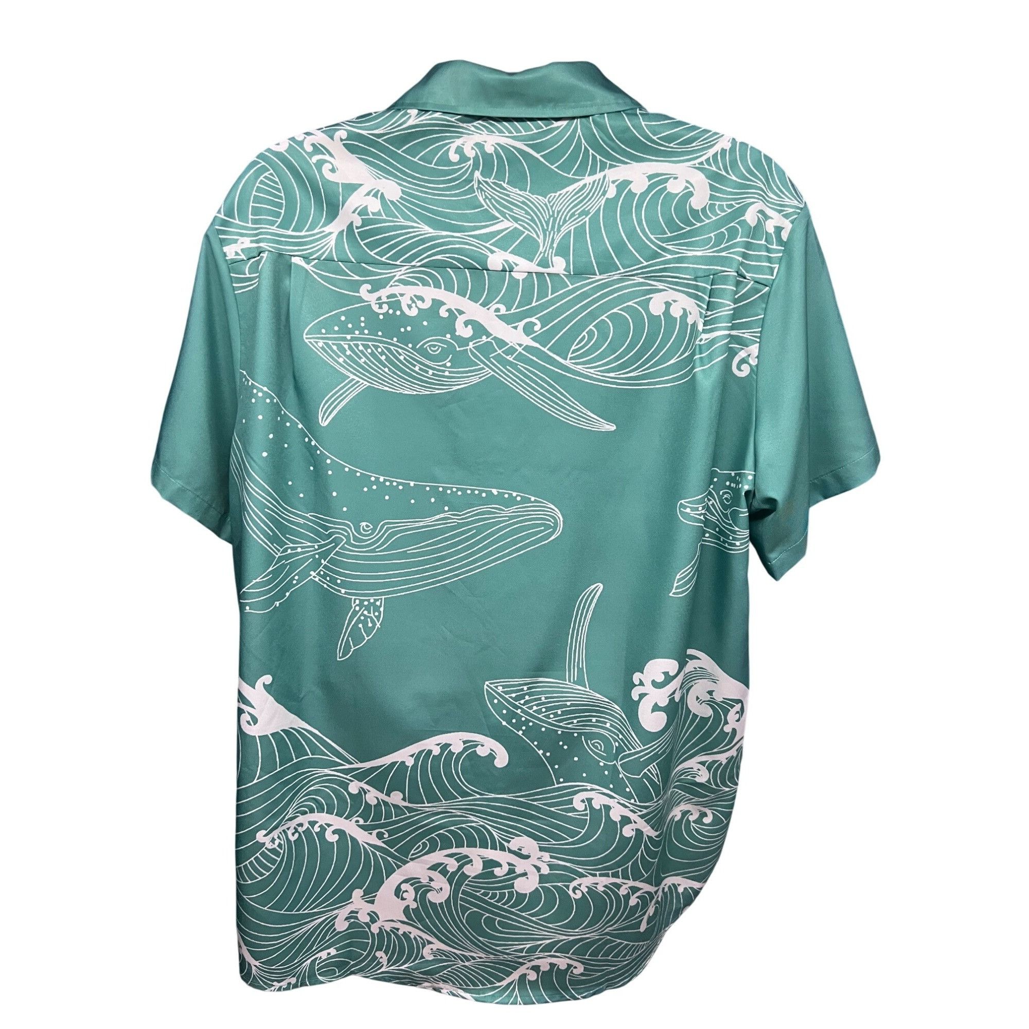 Other Mens Green Hawaiian Aloha Graphic Whales Ocean Button Up Shi Size US XXL / EU 58 / 5 - 2 Thumbnail