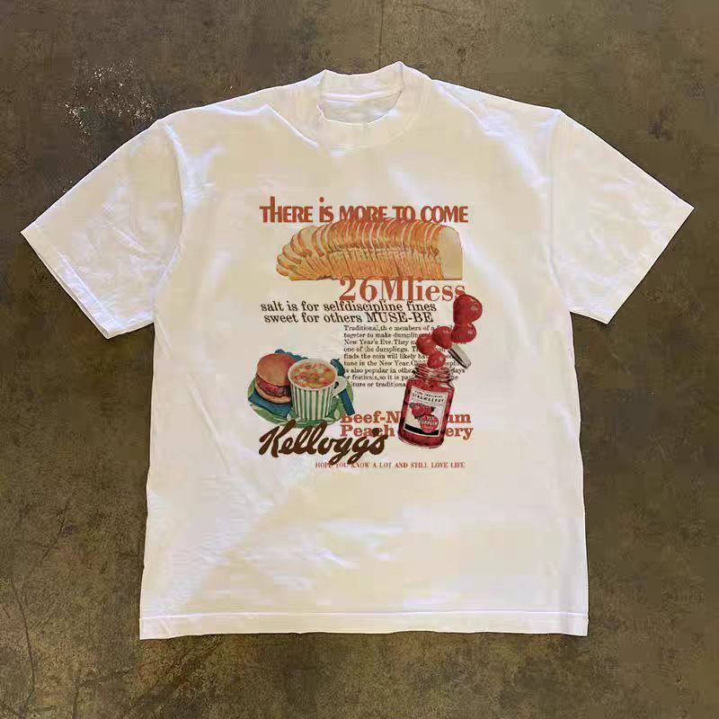 Vintage White casual retro bread print cotton t-shirt Size US M / EU 48-50 / 2 - 1 Thumbnail