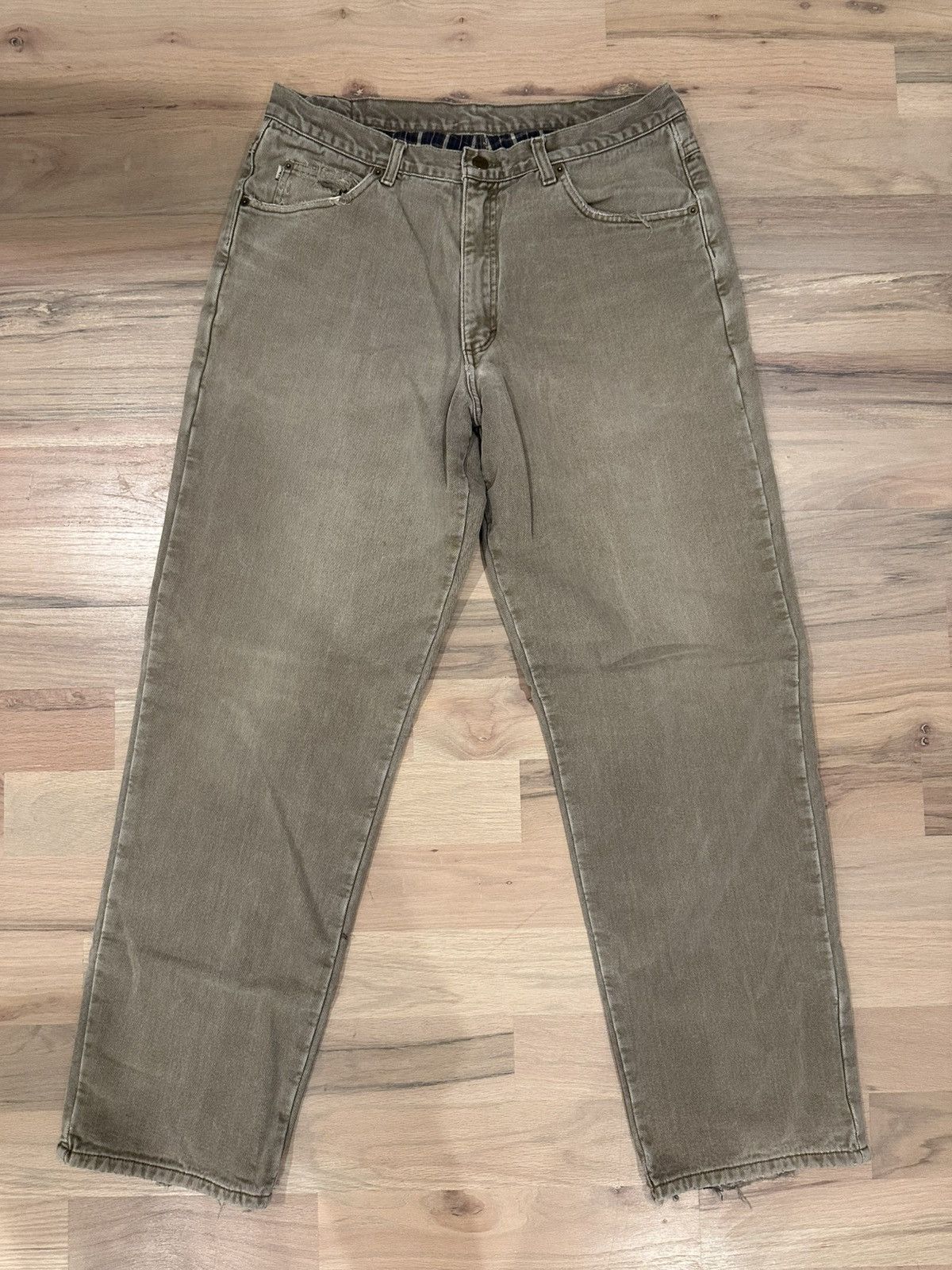L.L. Bean Vintage LL Bean Flannel Lined Biege/Gray Jeans 35x32 Size US 32 / EU 48 - 2 Thumbnail