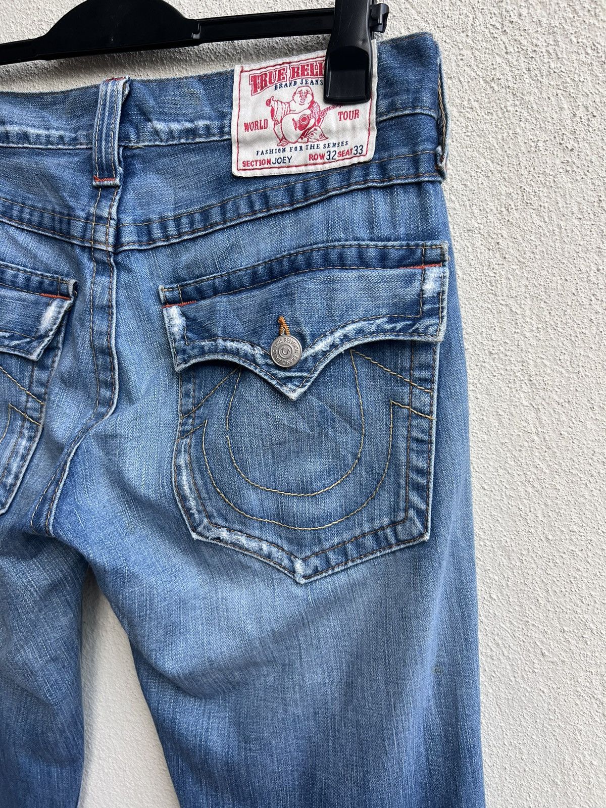 True Religion Vintage 00s TR Joey Distress Fade Mud Denim Flare Jeans Size US 32 / EU 48 - 17 Thumbnail