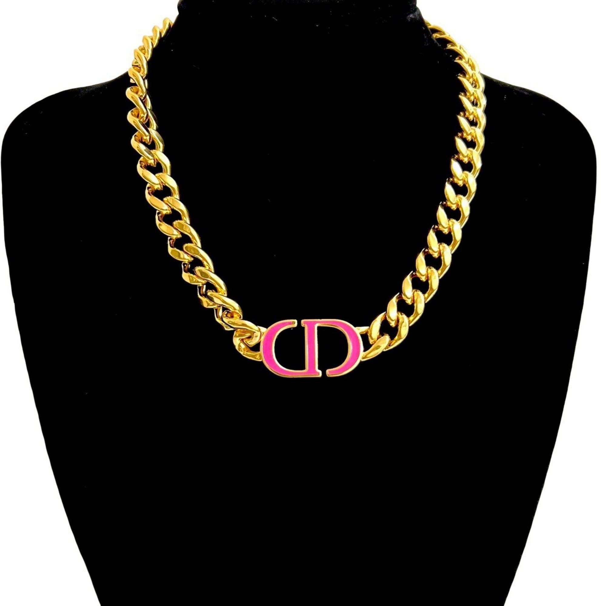 Dior Christian Dior CD logo motif GP chain necklace pendant in gold and pink (09185) Size ONE SIZE - 1 Thumbnail