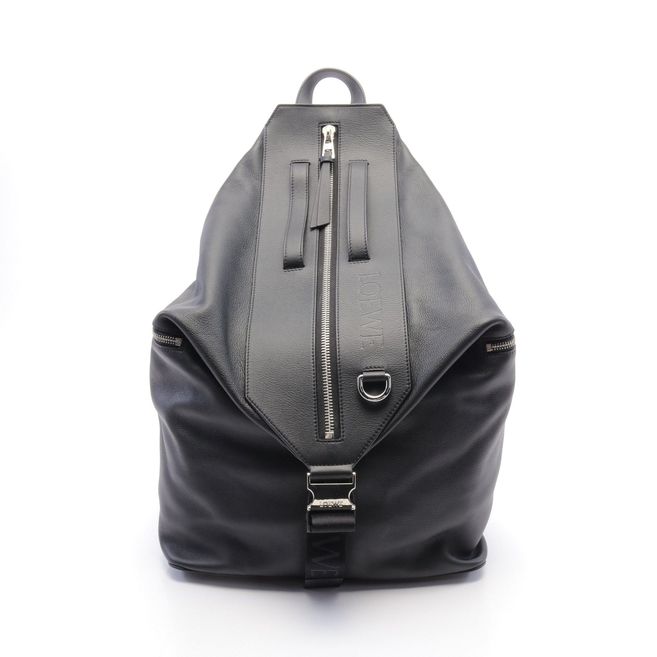 Loewe Convertible Backpack Rucksack Leather Nylon Black