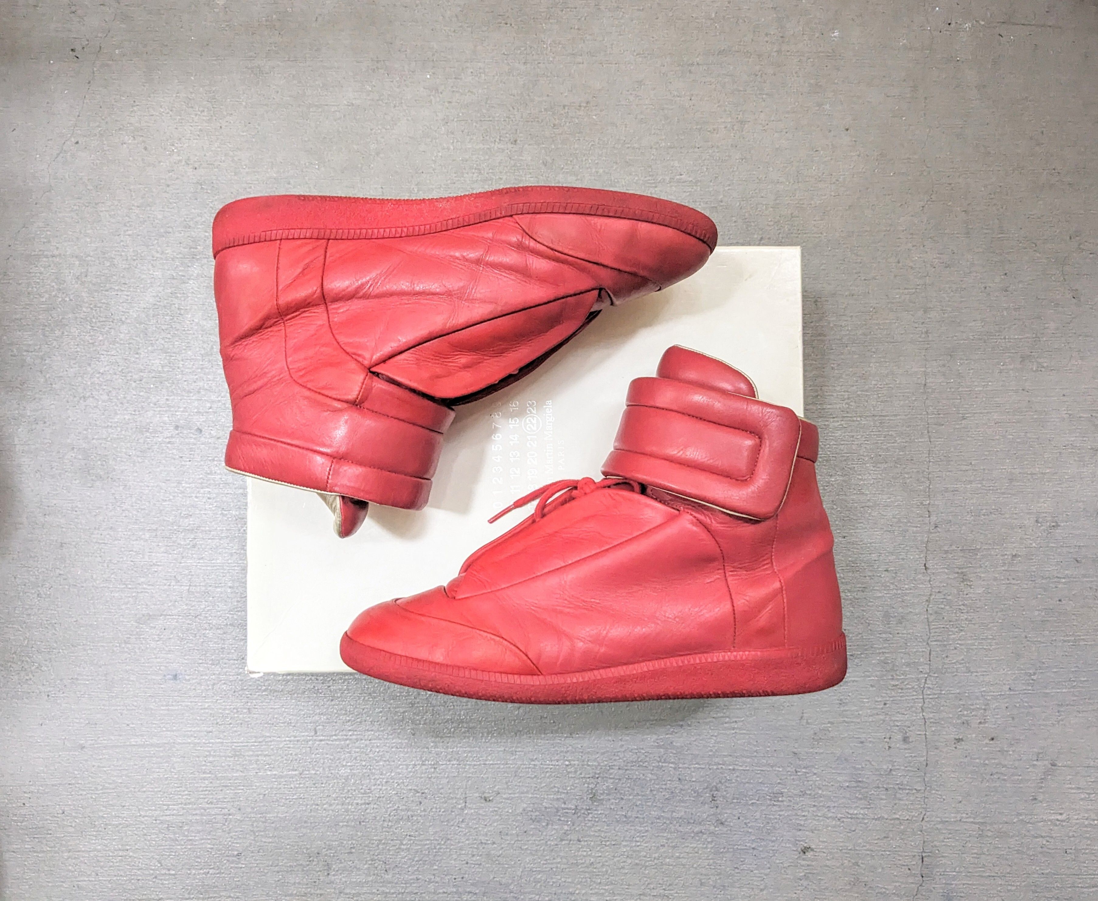 Pre-owned Maison Margiela Future Red 10.5 43.5 Leather High Tops Shoes