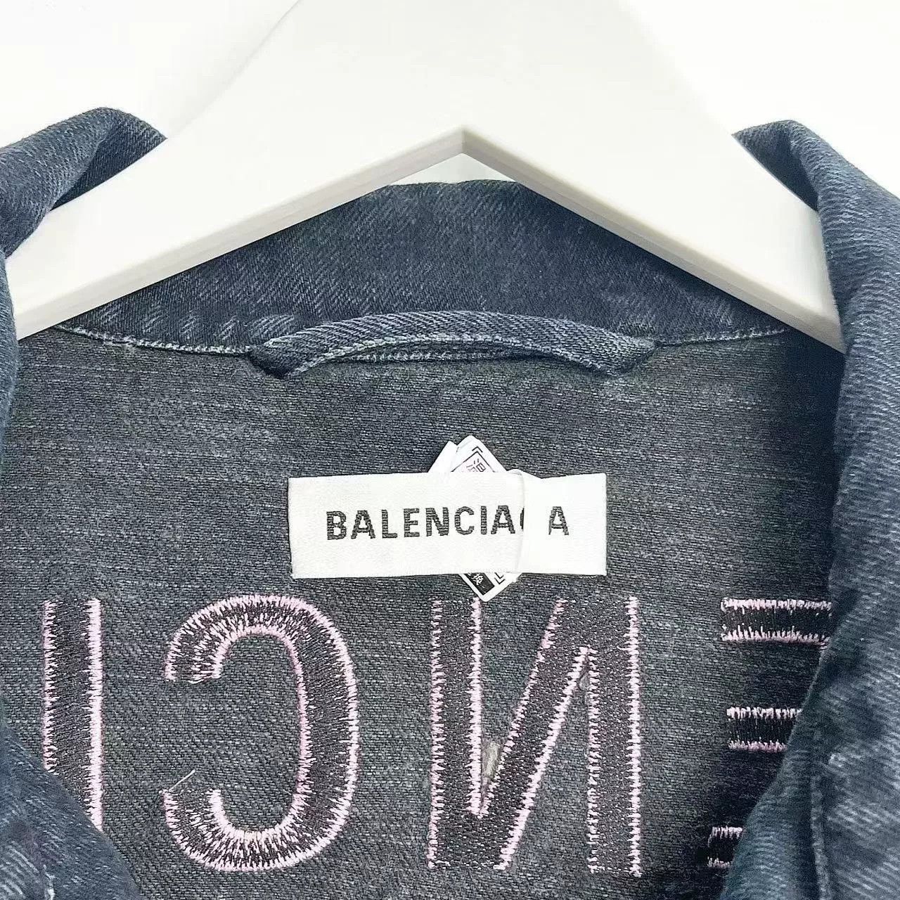 Balenciaga Balenciaga Black Denim Jacket with Pink Logo Size US XXS / EU 40 - 6 Thumbnail