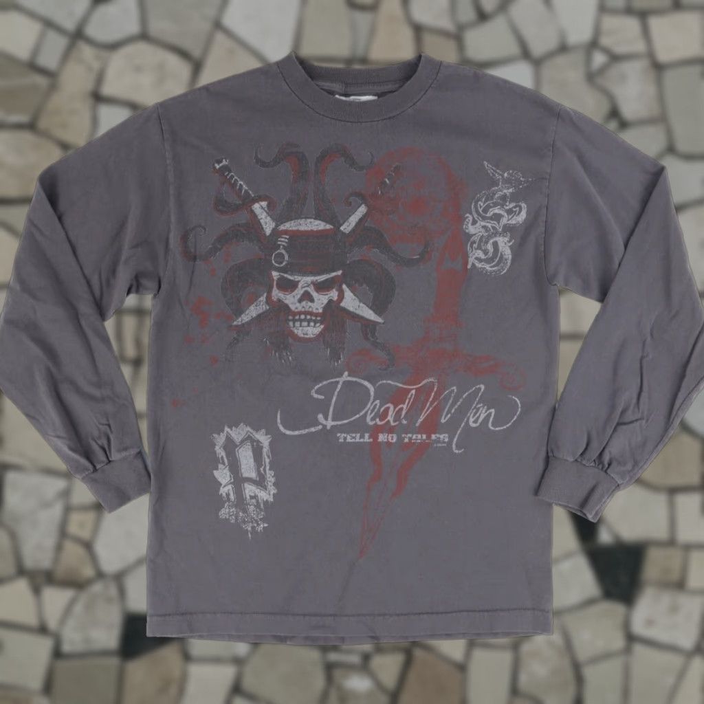Disney Disney Pirates of the Caribbean Dead Man's Chest Long Sleeve Shirt Men M Gray Crew Neck Cotton Regular Fit Size US M / EU 48-50 / 2 - 1 Thumbnail