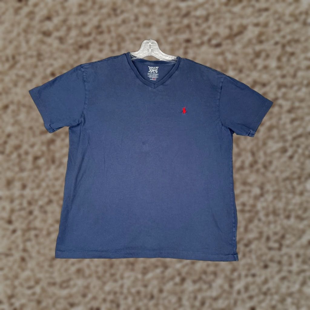 Ralph Lauren VINTAGE Polo Ralph Lauren Shirt Men Large Blue V-Neck Short Sleeve 100% Cotton READ Size US L / EU 52-54 / 3 - 1 Thumbnail