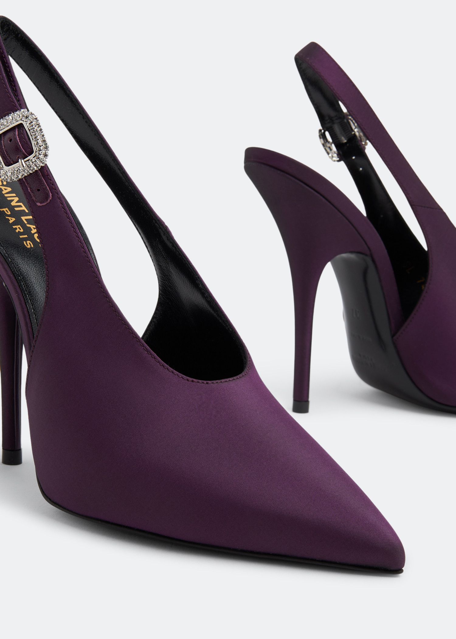 Saint Laurent Paris o1b1hav111224 Yasmeen Slingback Pumps Shantung Dark Purple Size US 5.5 / IT 35.5 - 2 Thumbnail