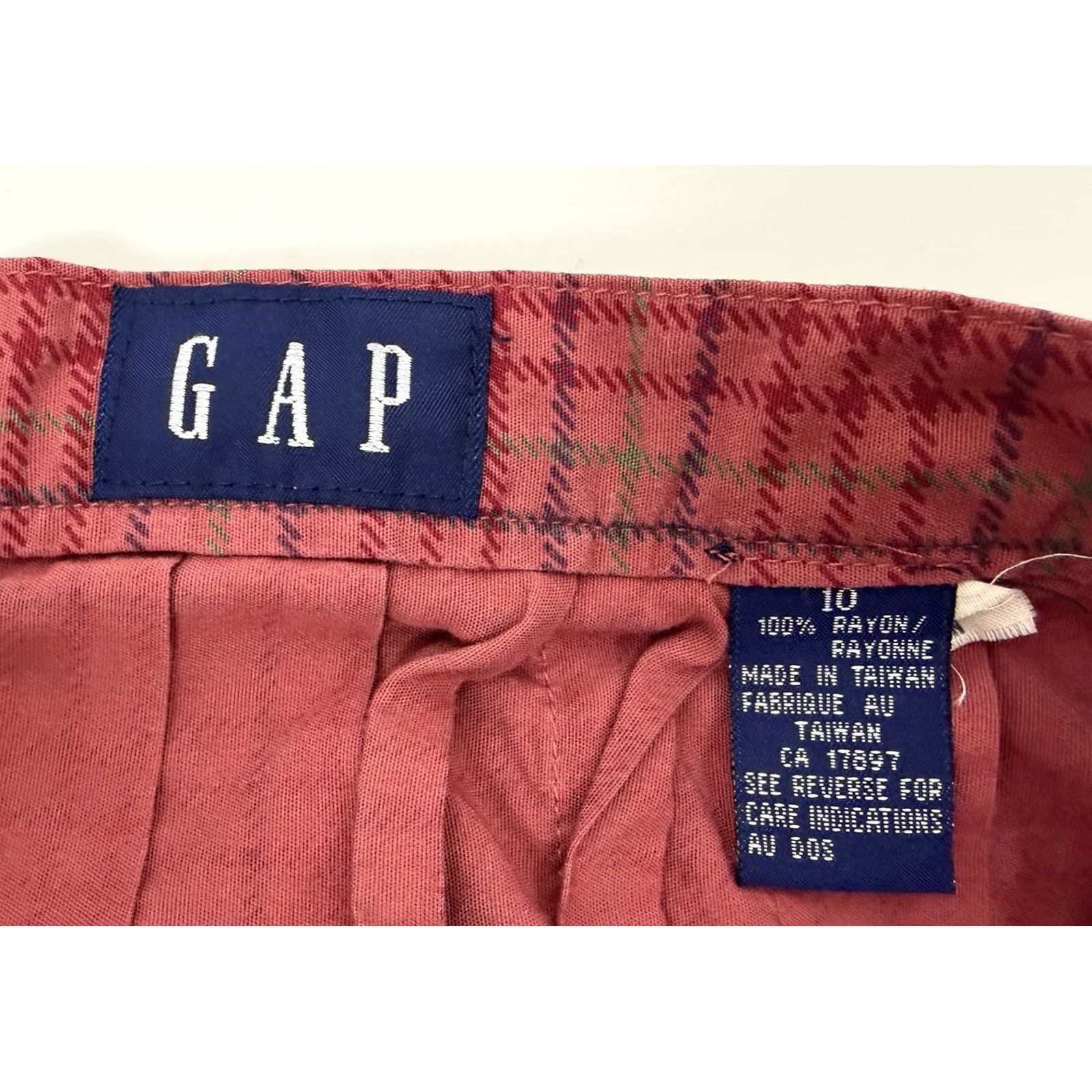 Gap VINTAGE 90s Gap Skirt Womens Small High Waist Salmon Pink Plaid Mini Size 26" / US 2 / IT 38 - 7 Thumbnail