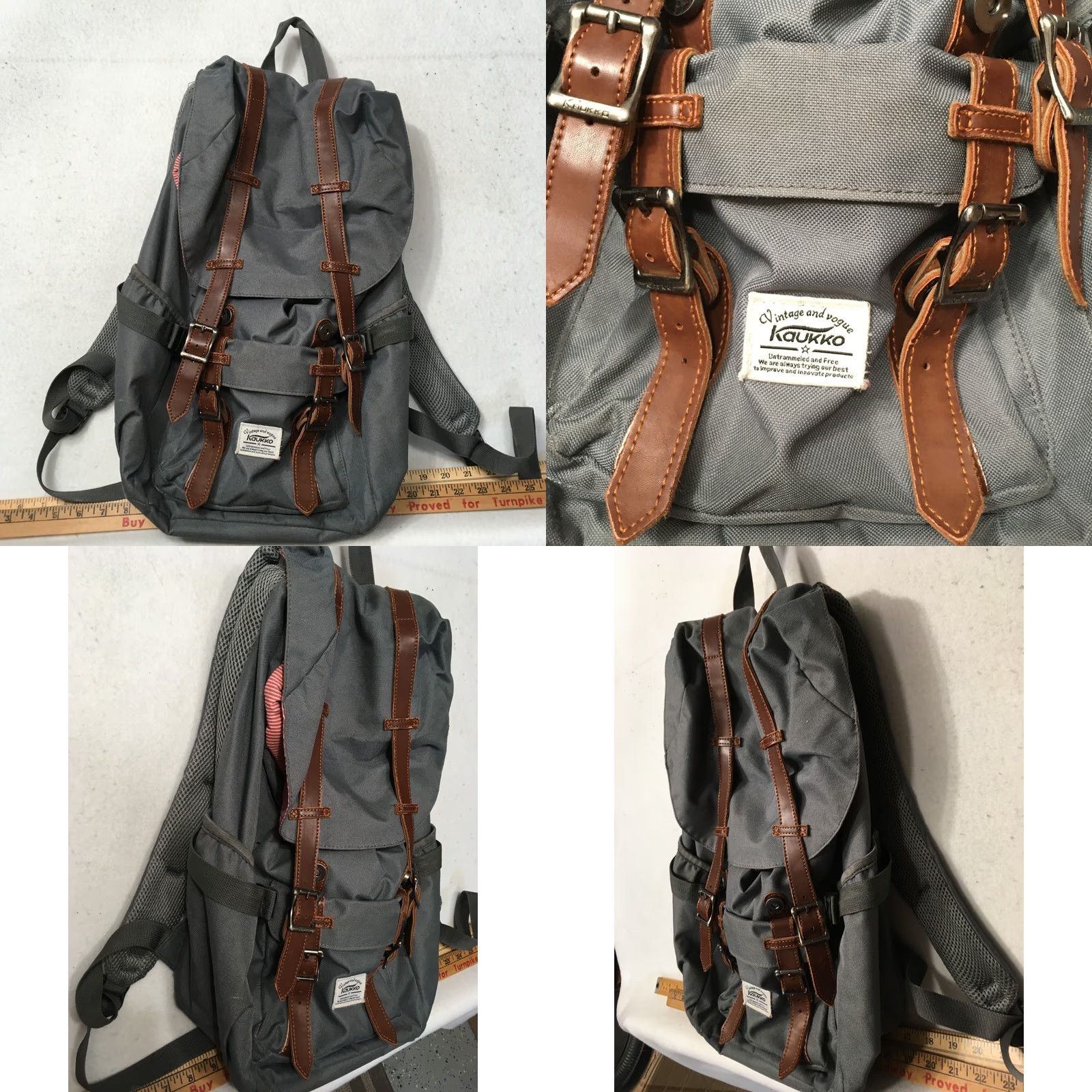 Vogue VINTAGE KAUKKO Back Pack Striped Canvas Lined Large Gray/Red Men Bag Backpack Mens Sizes: Large Size ONE SIZE - 8 Thumbnail