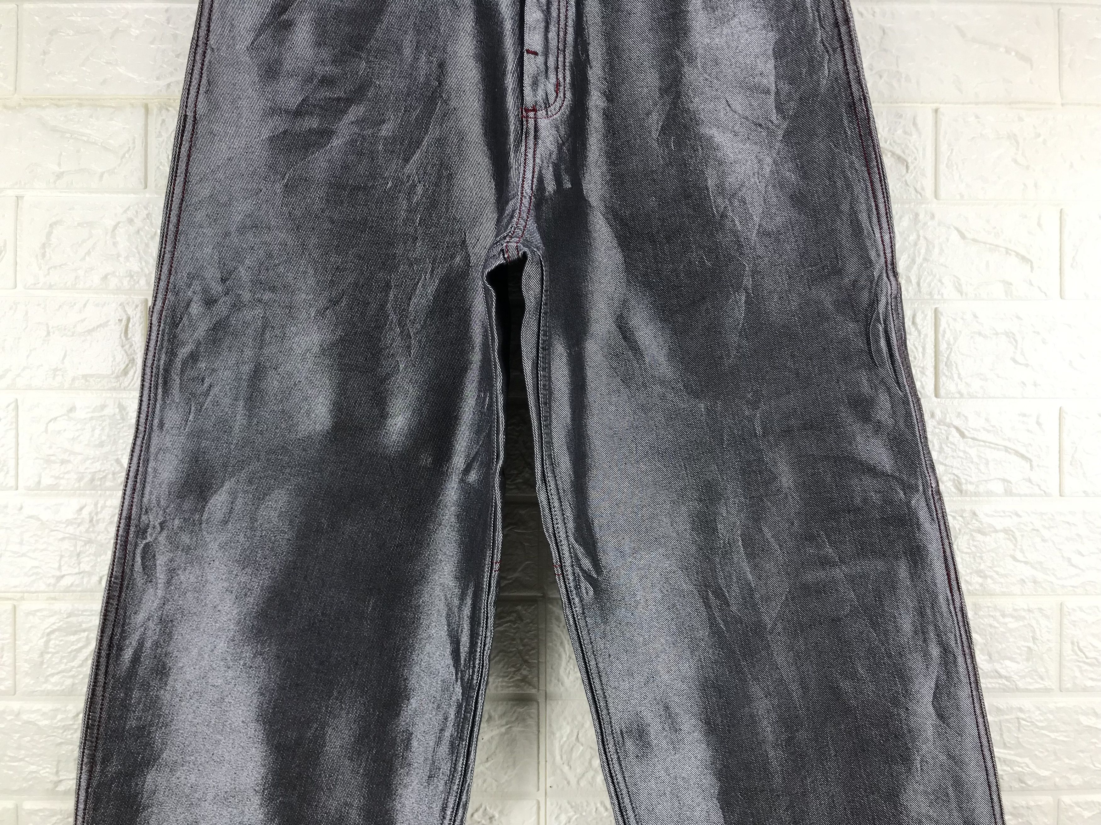 Japanese Brand Baggy Jeans Amore Puro Multi Pocket Glossy Grey Wide Denim Size US 31 - 7 Thumbnail
