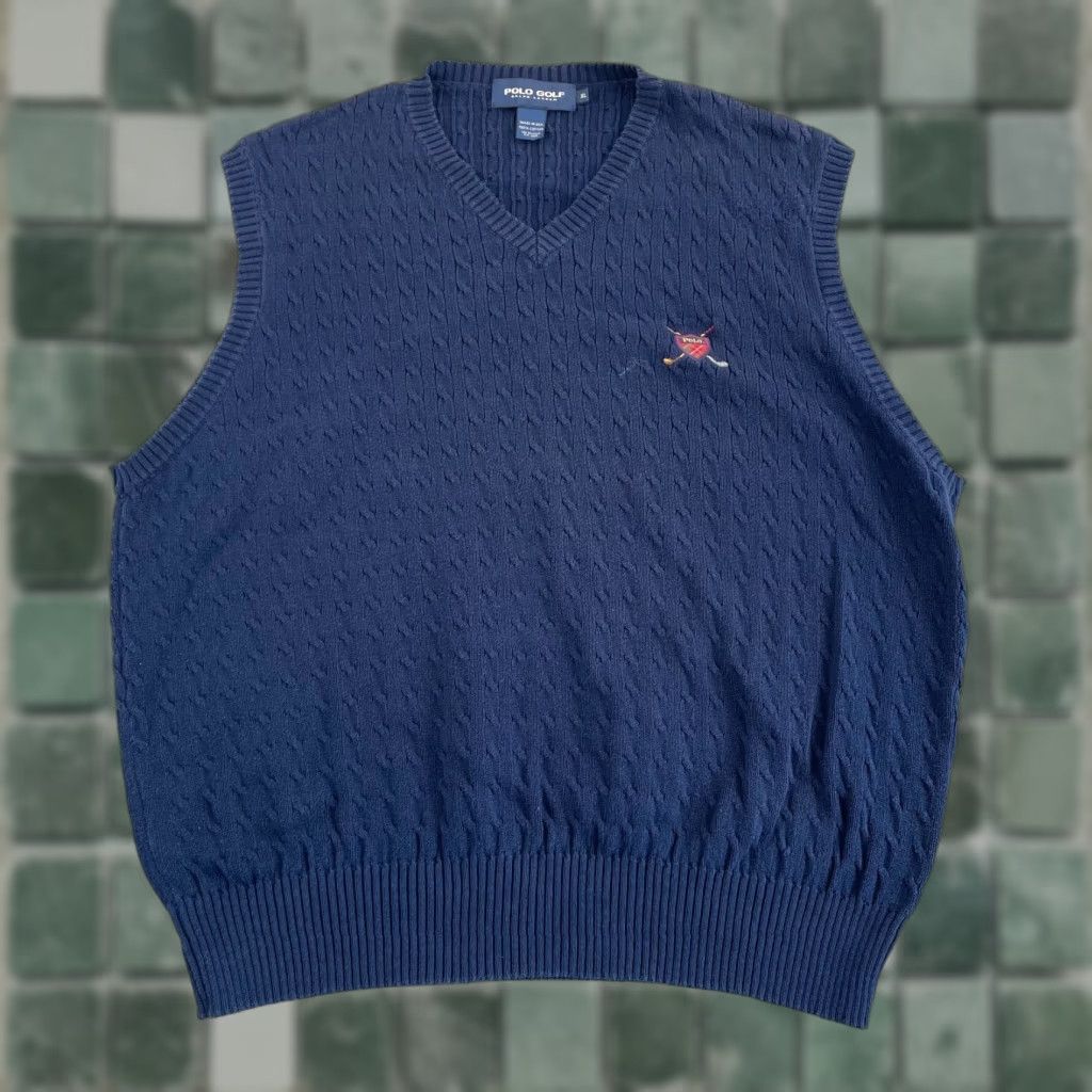 Polo Ralph Lauren Vintage Polo Ralph Lauren Cable Knit Sweater Vest Men XL Navy Blue Logo USA Size US XL / EU 56 / 4 - 1 Thumbnail
