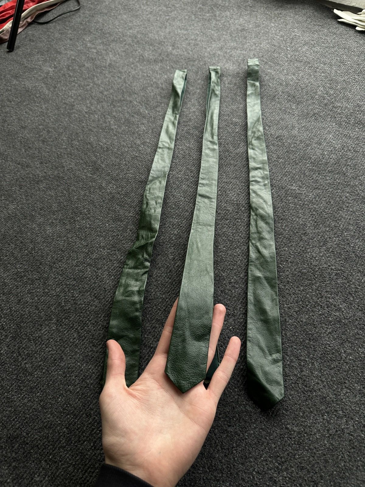 Other 🚨 LEATHER GREEN ITALY TIE LUXURY VNTG RARE OLD MONEY Size ONE SIZE - 18 Thumbnail