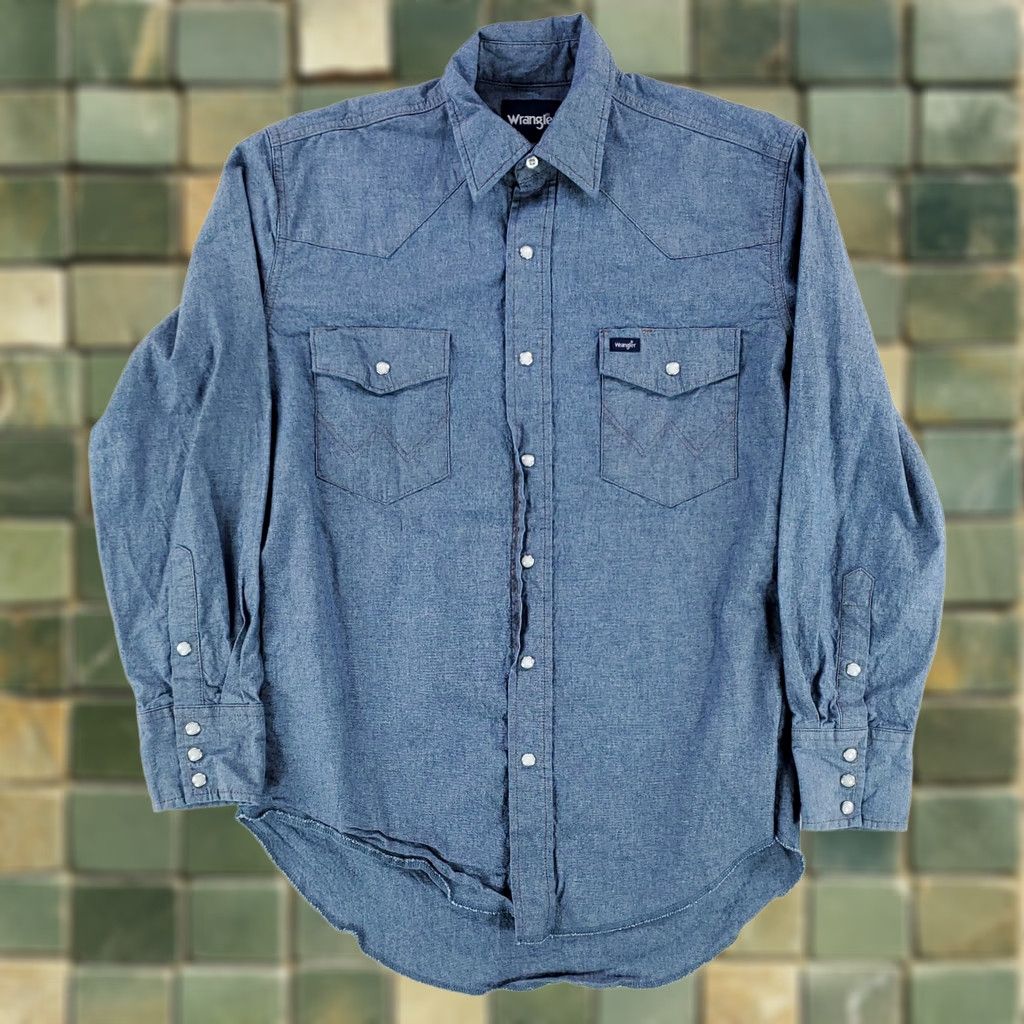 Wrangler Wrangler Denim Chambray Pearl Snap Shirt Western Blue Long Sleeve Mens M Size US M / EU 48-50 / 2 - 1 Thumbnail