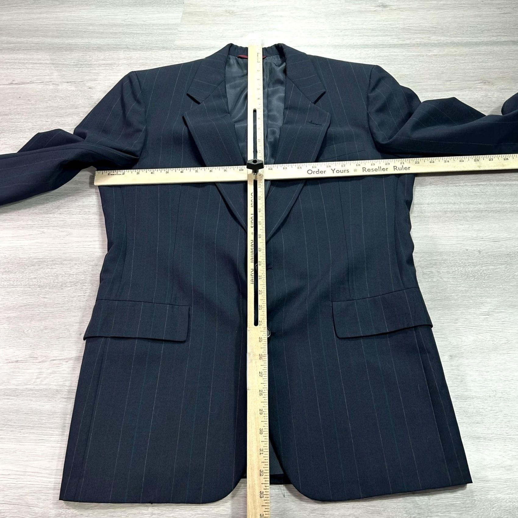 Hart Schaffner Marx VINTAGE Hart Schaffner & Marx Suit Mens 44R 36x31 Pinstripe Blue Charcoal 2 Piece 1990s Mens Size 44R - 7 Thumbnail