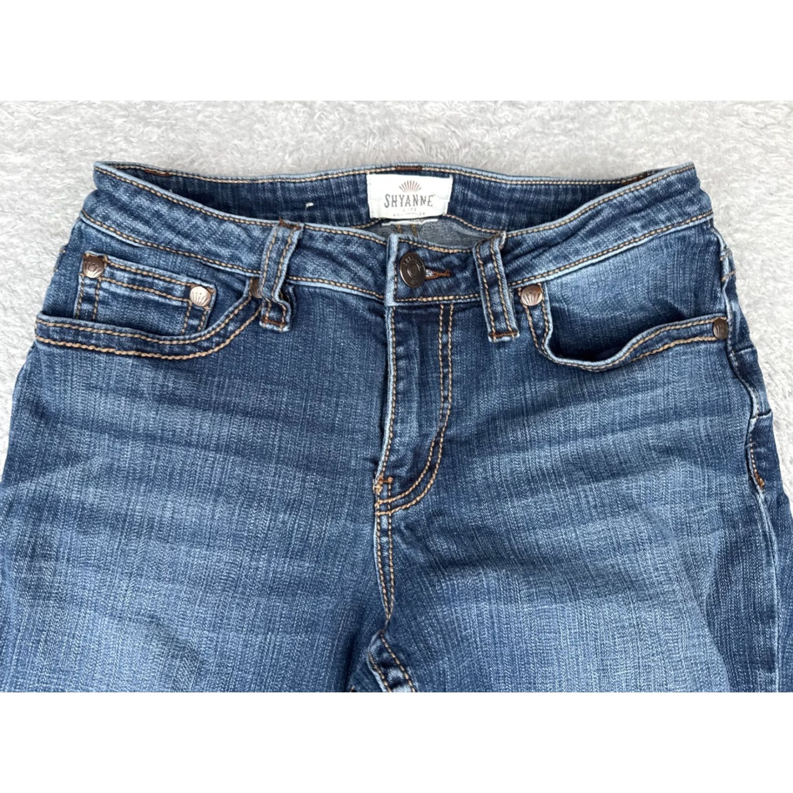 Shyanne Jeans Womens Bootcut 27 Blue Denim Embroidered Embellished Mid 27x31 Jeans Womens