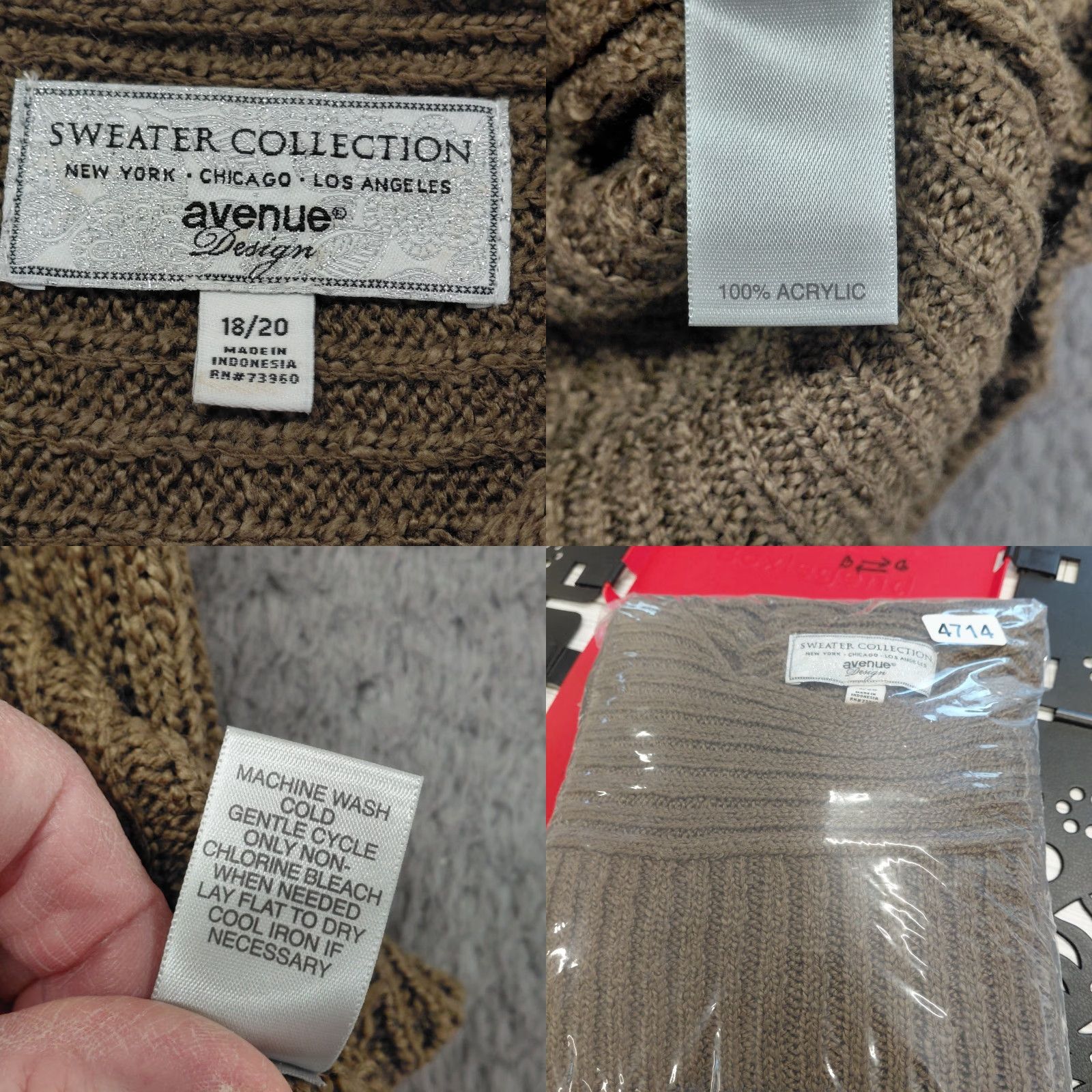 Avenue Avenue Design Sweater Women’s Size 18/20 Plus Brown Ribbed 3/4 Sleeve Knit Pullover All Seasons Size XXL / US 16-18 / IT 52-54 - 9 Thumbnail