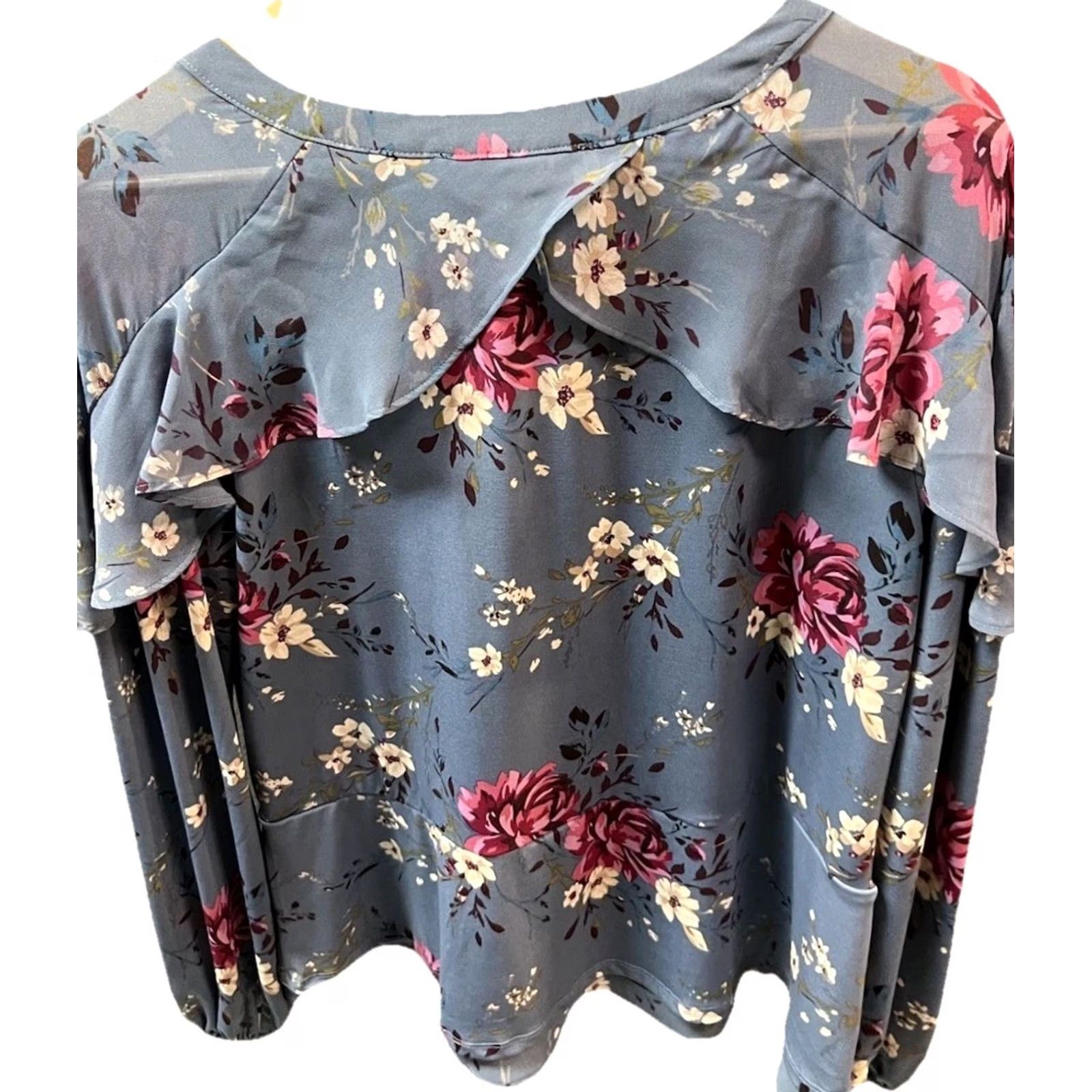 White House Black Market VINTAGE Romantic Soft Blue Floral Boho Blouse Feminine White House Black Market Large Size L / US 10 / IT 46 - 5 Thumbnail