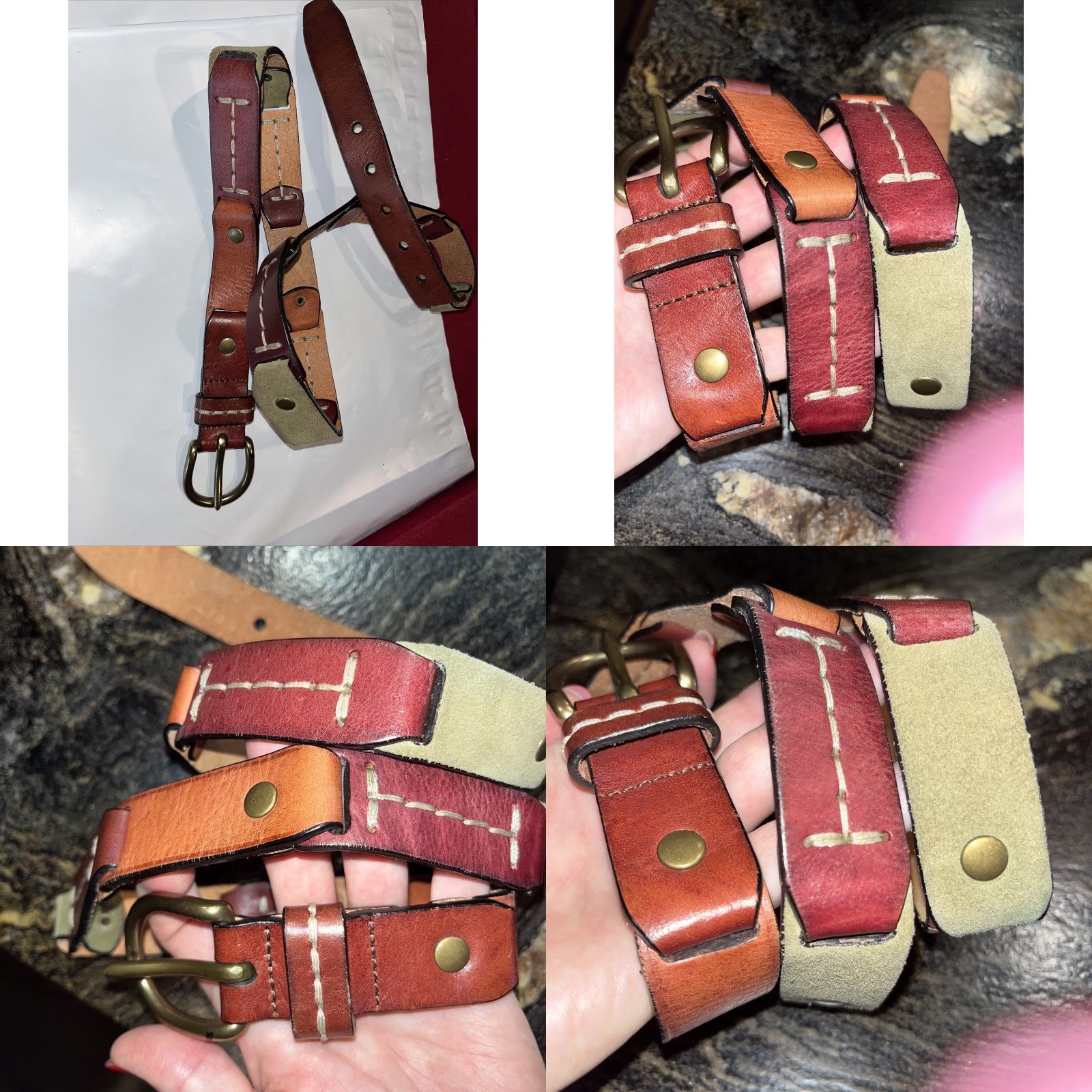 Fossil Fossil Belt Boho Leather Strap Chain Link Copper Buckle Festival 35-39” Tan Olive Size ONE SIZE - 9 Thumbnail