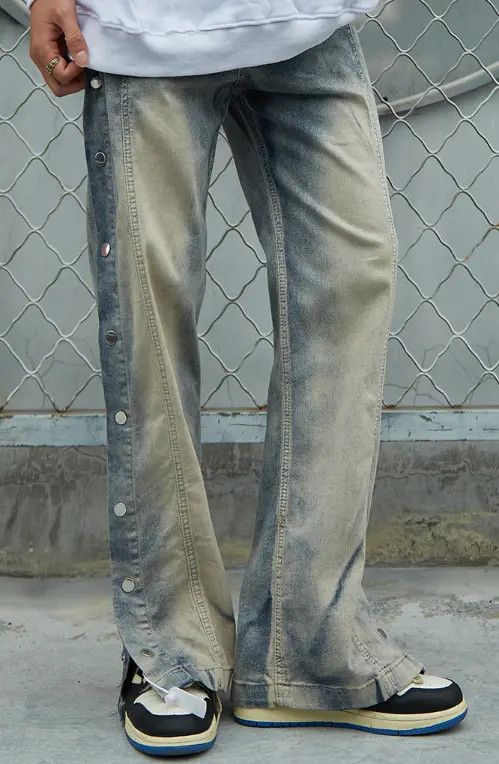 Japanese Brand Men's trendy side buttoned casual distressed jeans Size US 32 / EU 48 - 8 Thumbnail