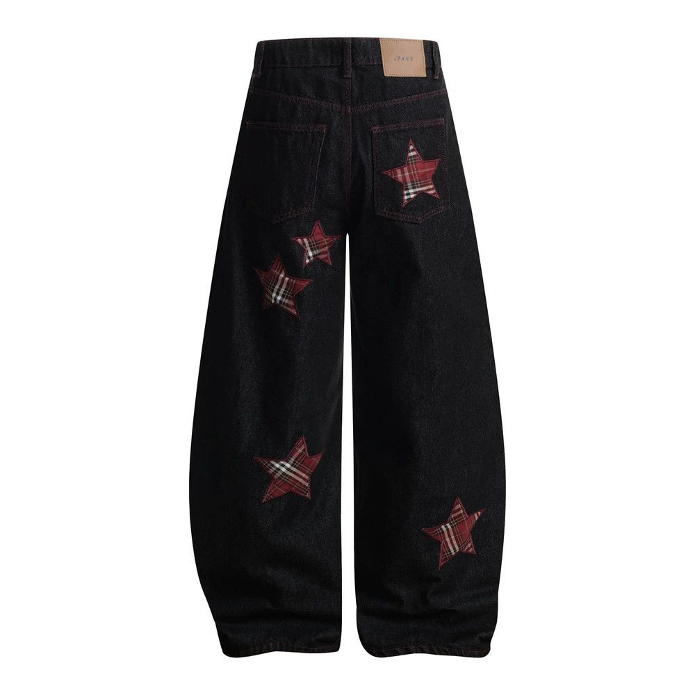 Jean Men's high street embroidered star loose scimitar jeans Size US 32 / EU 48 - 2 Thumbnail